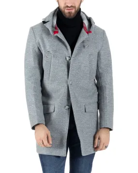 Cappotto Monopetto Uomo Giacca Giaccone Con Cappuccio In Lana Grigio Chiaro Baronetto Elegante GIOSAL-CO1029A