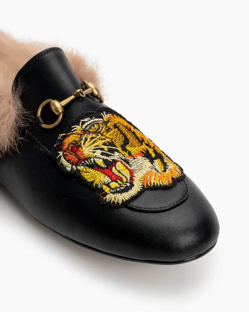 Casual Buckle Furry Embroidery Mules Slippers