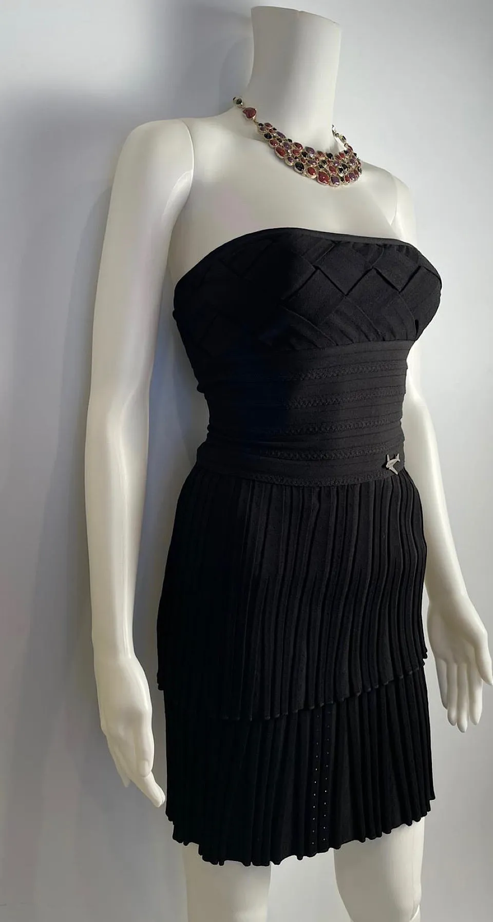 Chanel 08C 2008 Cruise Black Pleated Skirt Set Dress FR 36 US 4