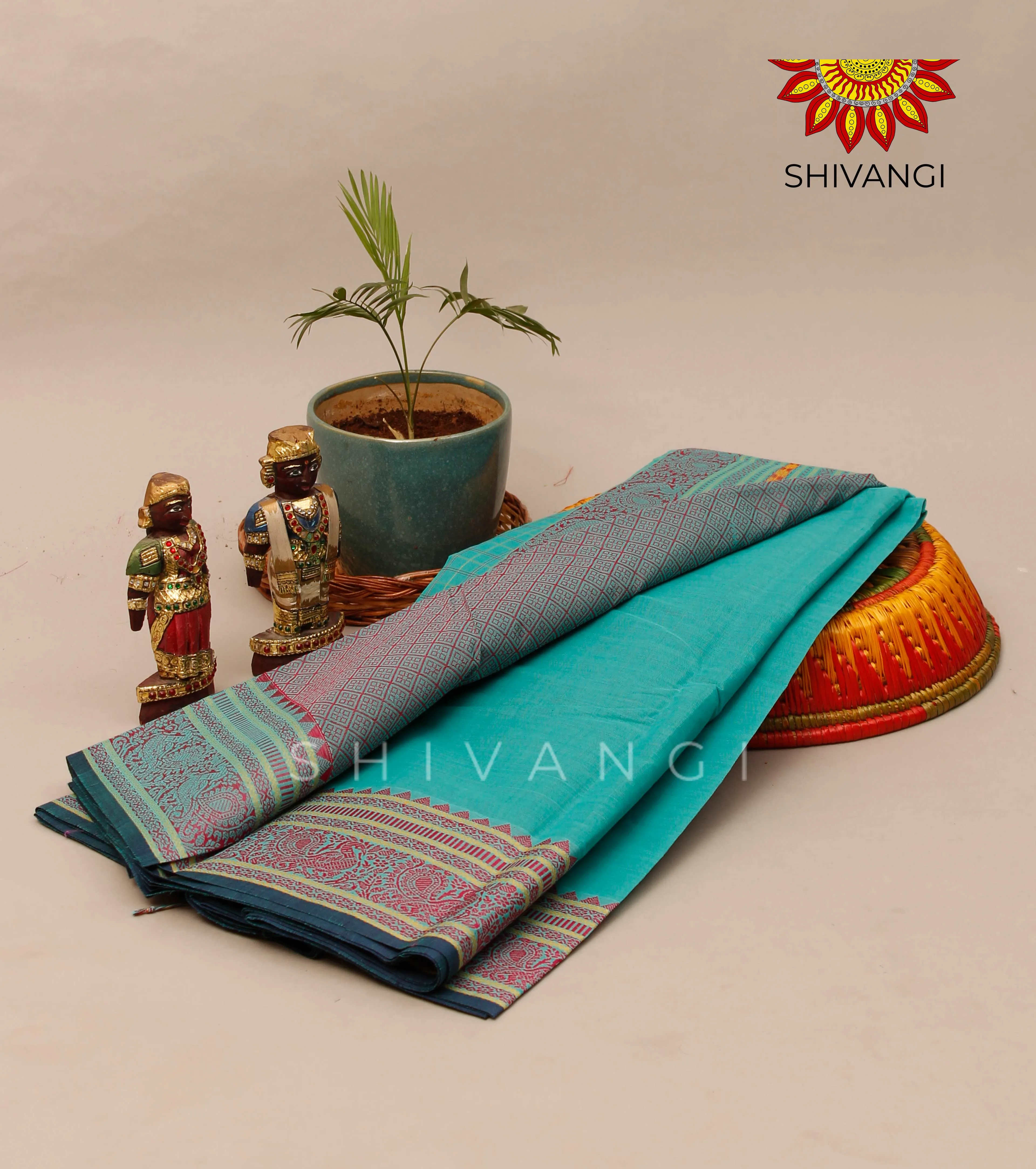 Chettinad Sky Blue Handloom Cotton saree !!!