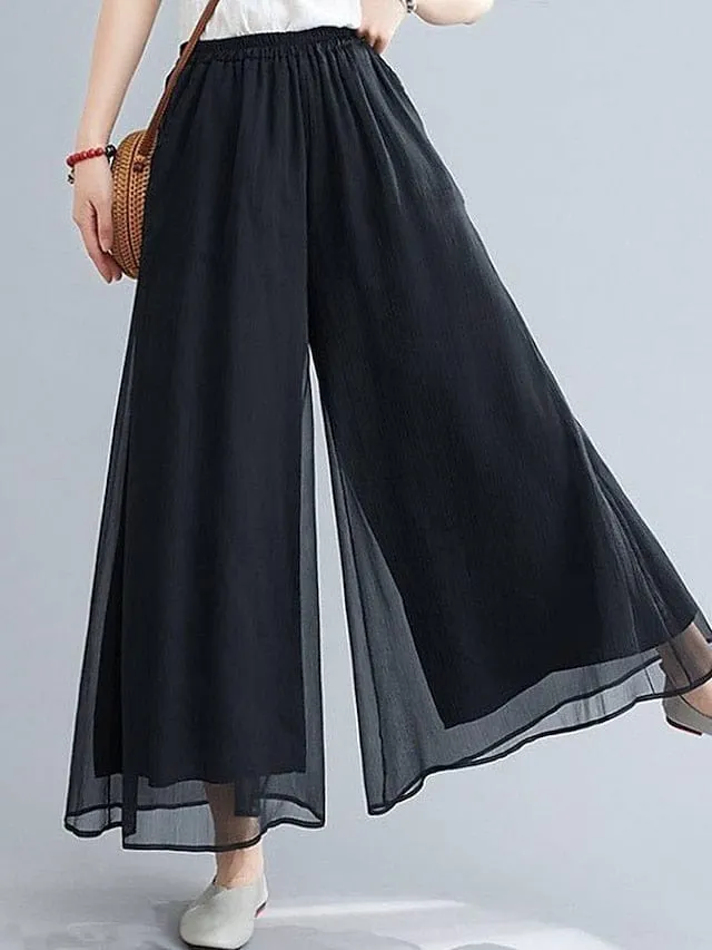 Chic Black and White Wide Leg Chinos Pants for Women in Sizes M-L