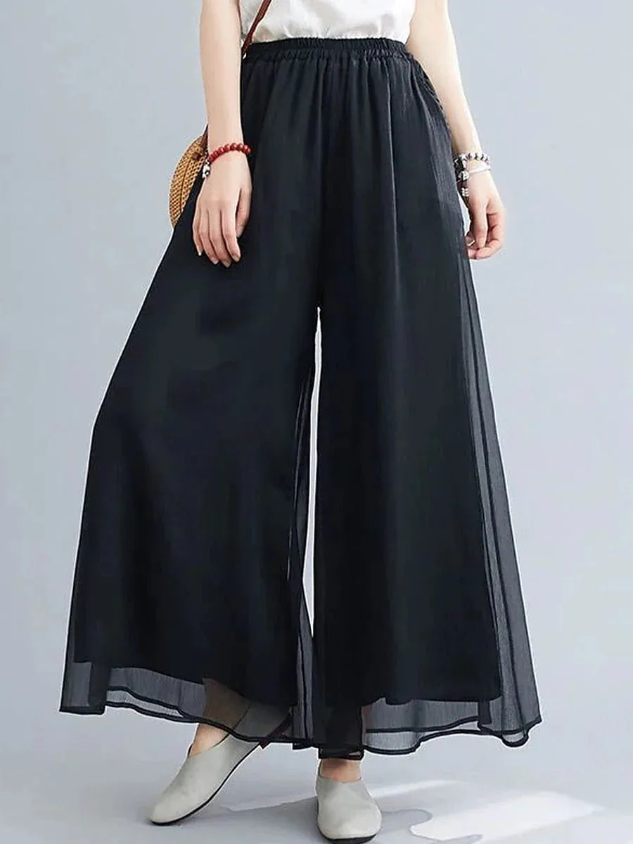 Chic Black and White Wide Leg Chinos Pants for Women in Sizes M-L