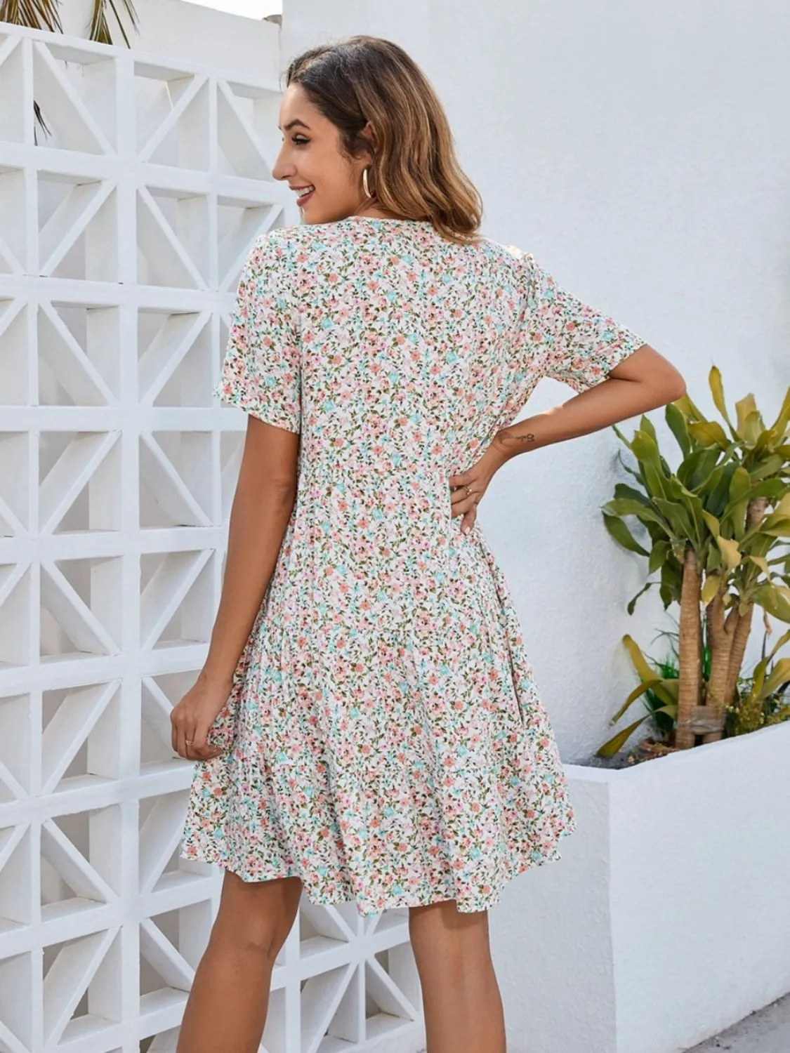 Chic Ditsy Floral V-Neck Mini Dress: Perfect for Summer Beach Weddings and Women Attendees!