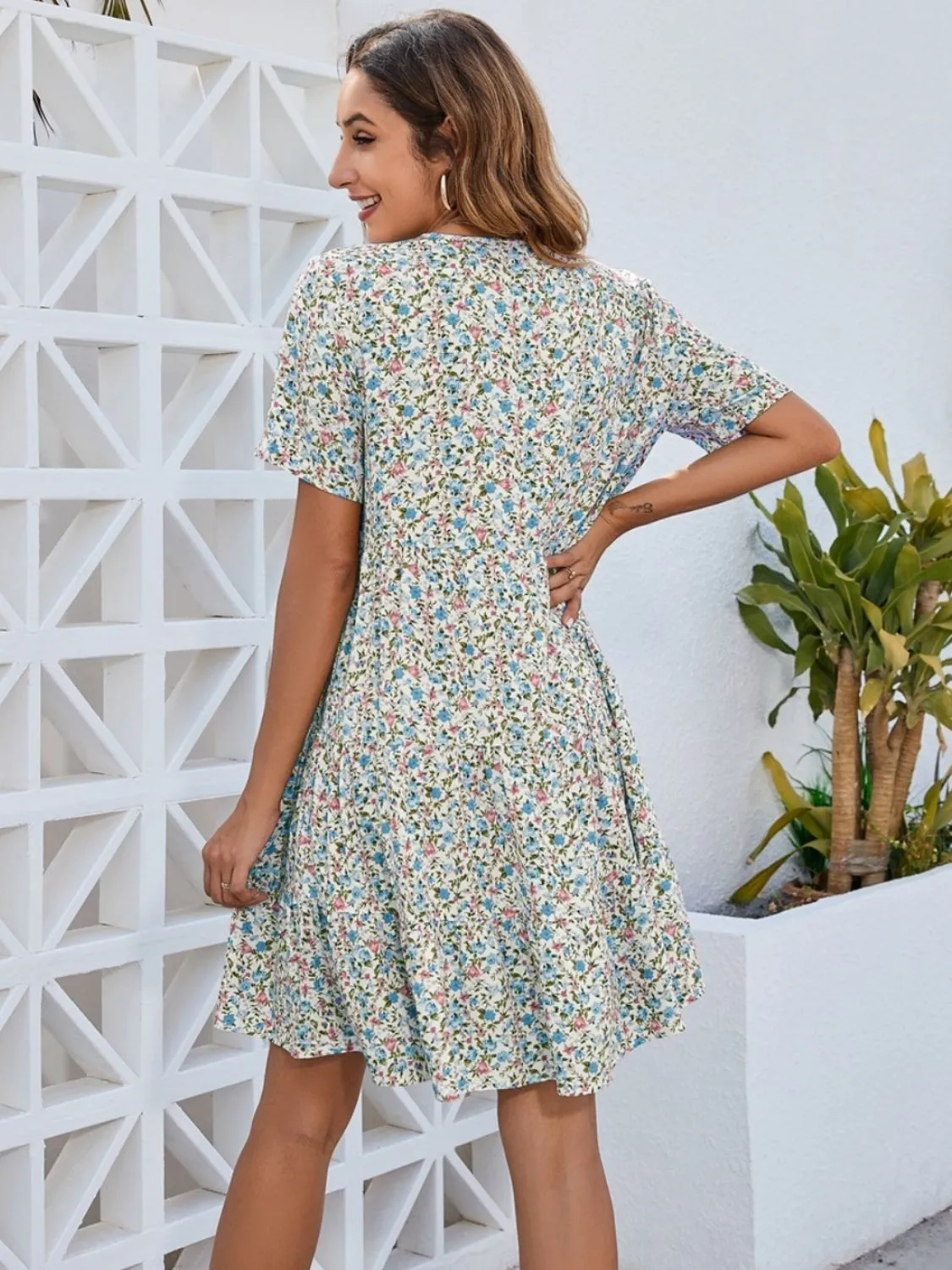 Chic Ditsy Floral V-Neck Mini Dress: Perfect for Summer Beach Weddings and Women Attendees!