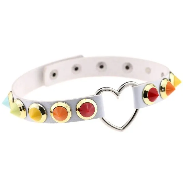 Chic Multicolor Spike Stud and Heart Pendant Choker Collar Leather Gothic Punk Rock Necklace