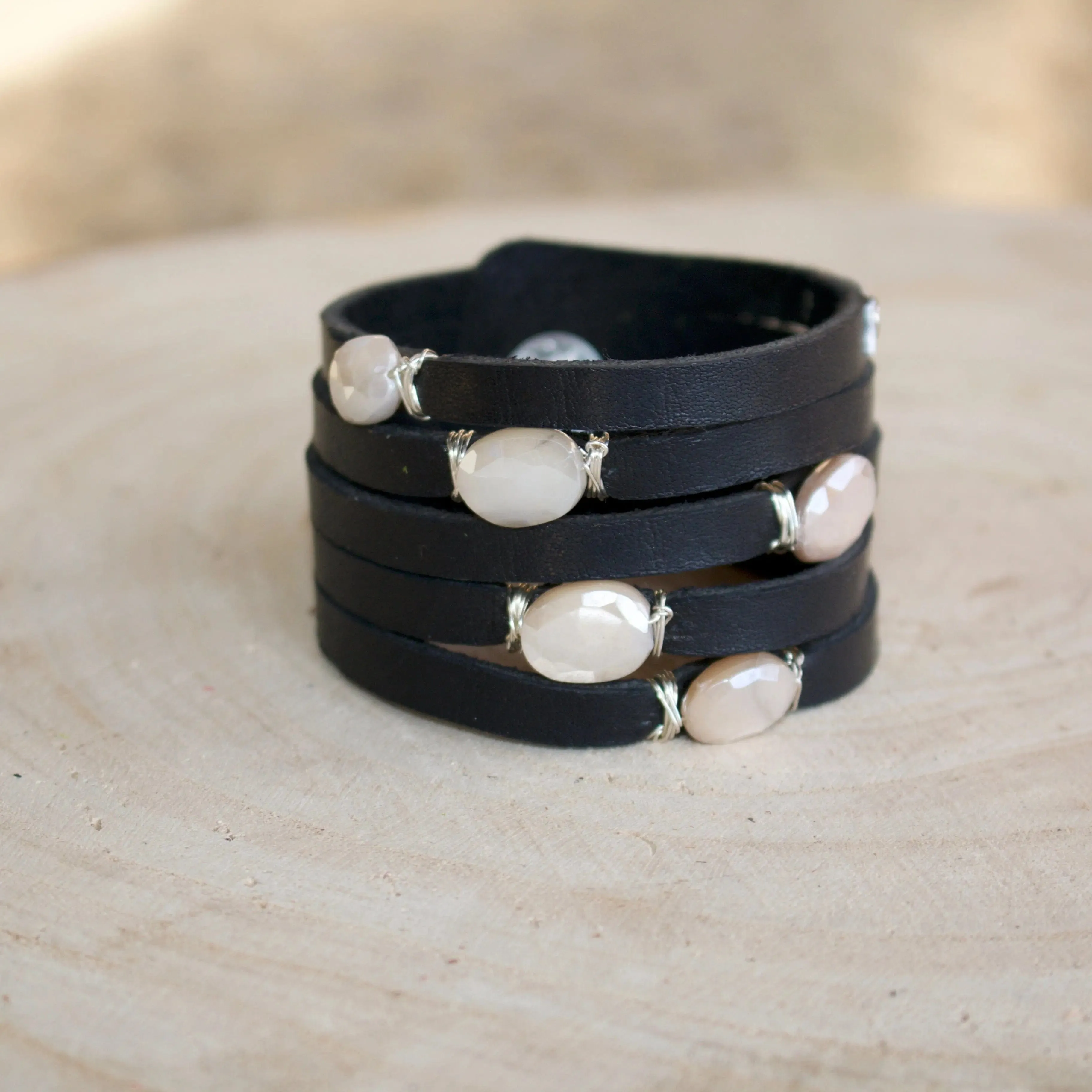 Cinco Leather Wrap Bracelet Black