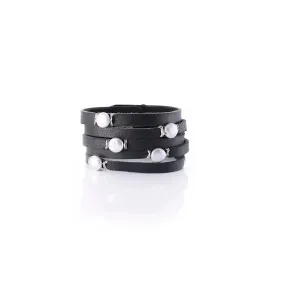 Cinco Leather Wrap Bracelet Black