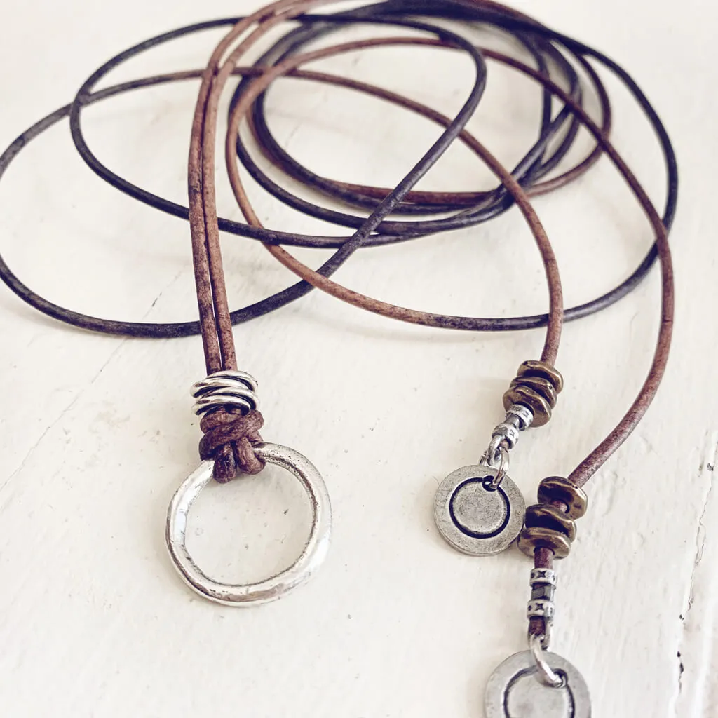 circle positive // copper or silver karma circle bohemian lariat choker style necklace