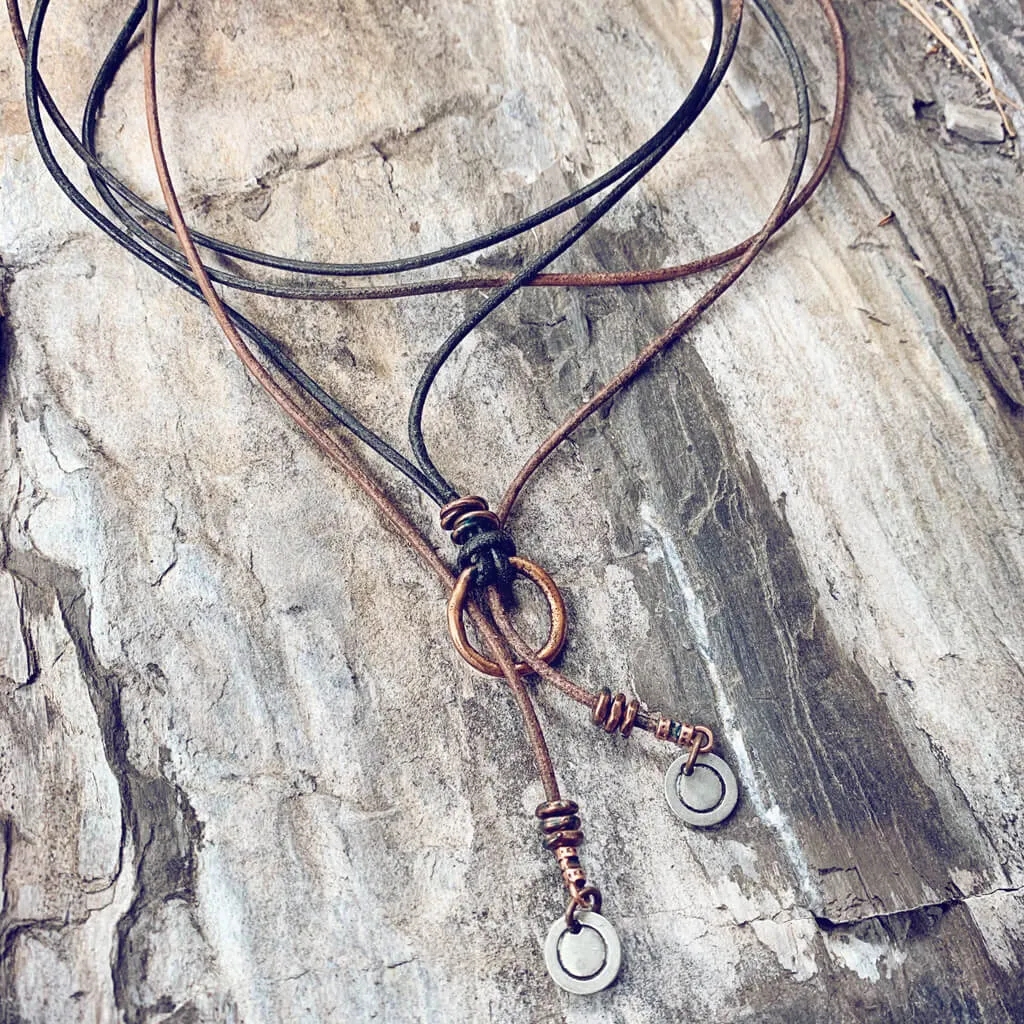 circle positive // copper or silver karma circle bohemian lariat choker style necklace