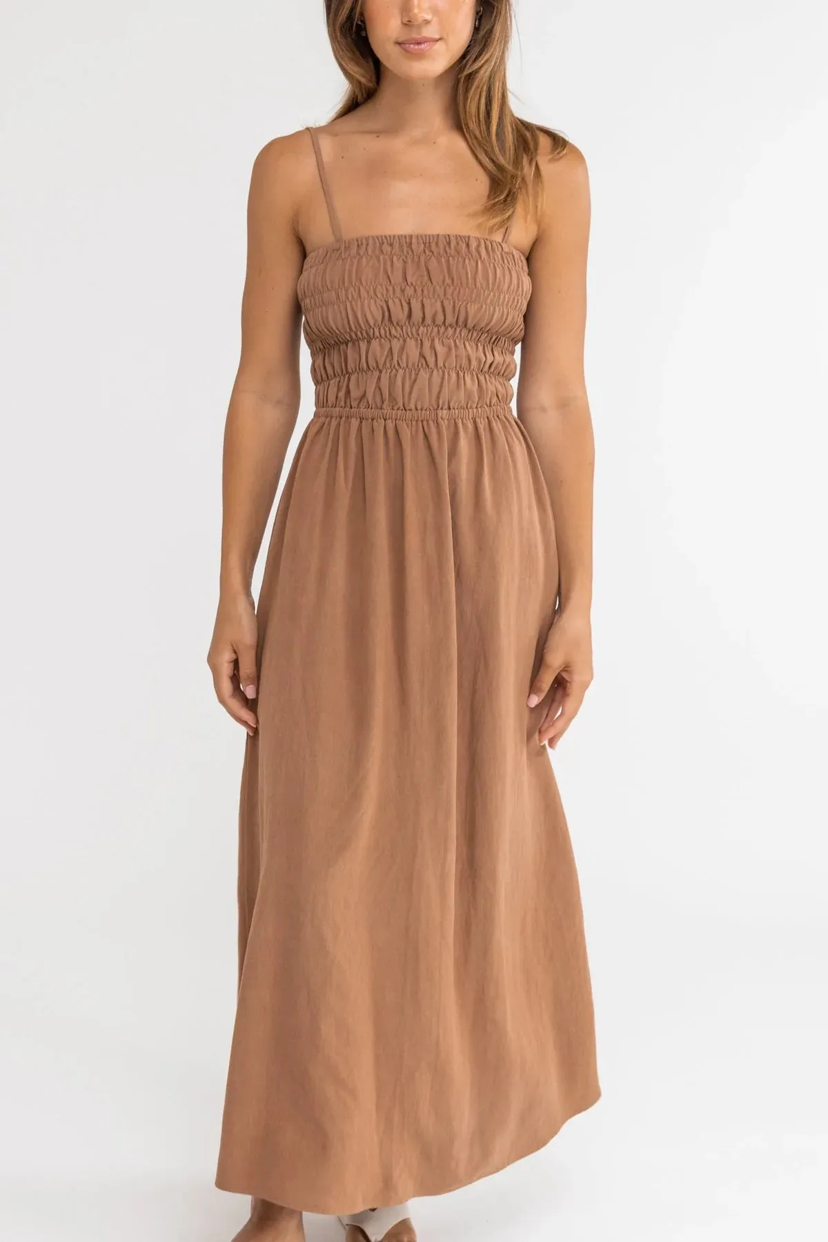 Classic Shirred Midi Dress / Caramel