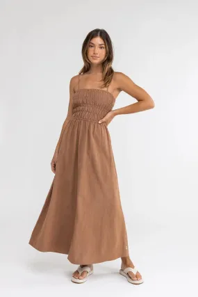 Classic Shirred Midi Dress / Caramel