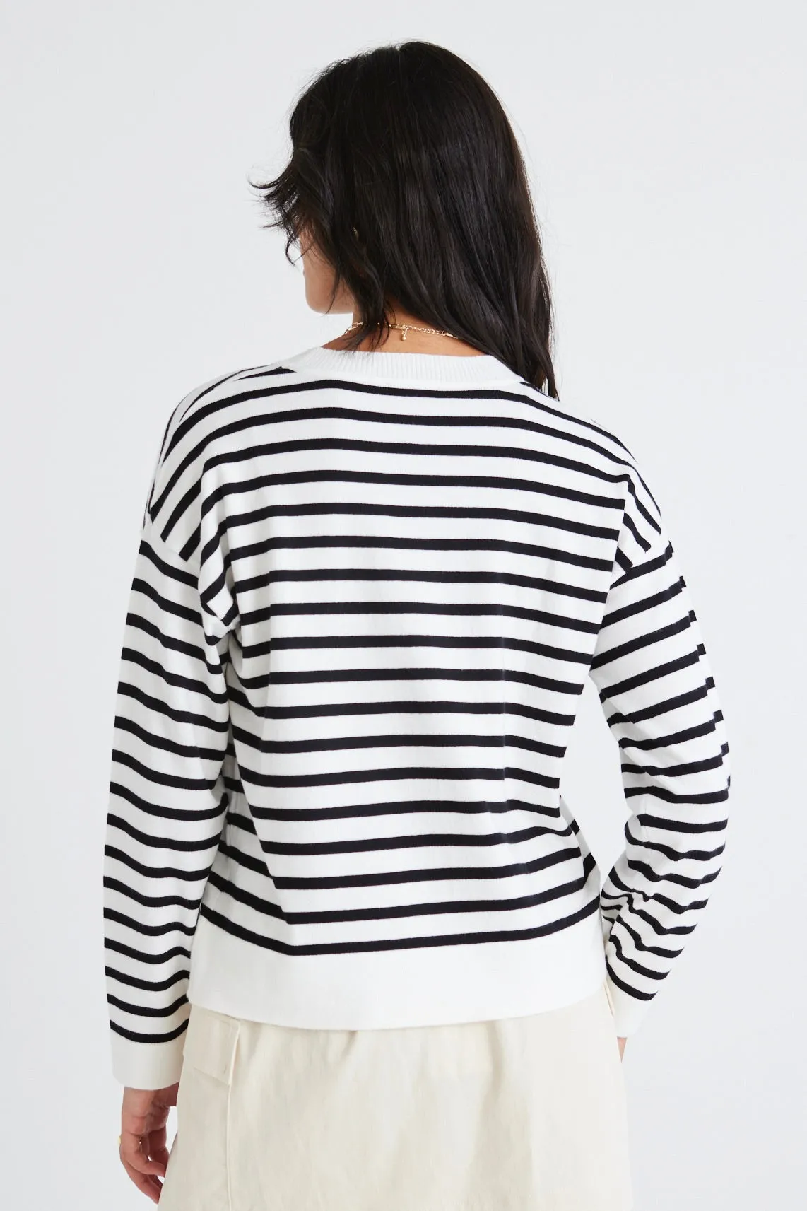 Clear Breton White Black Stripe Crew Neck Jumper