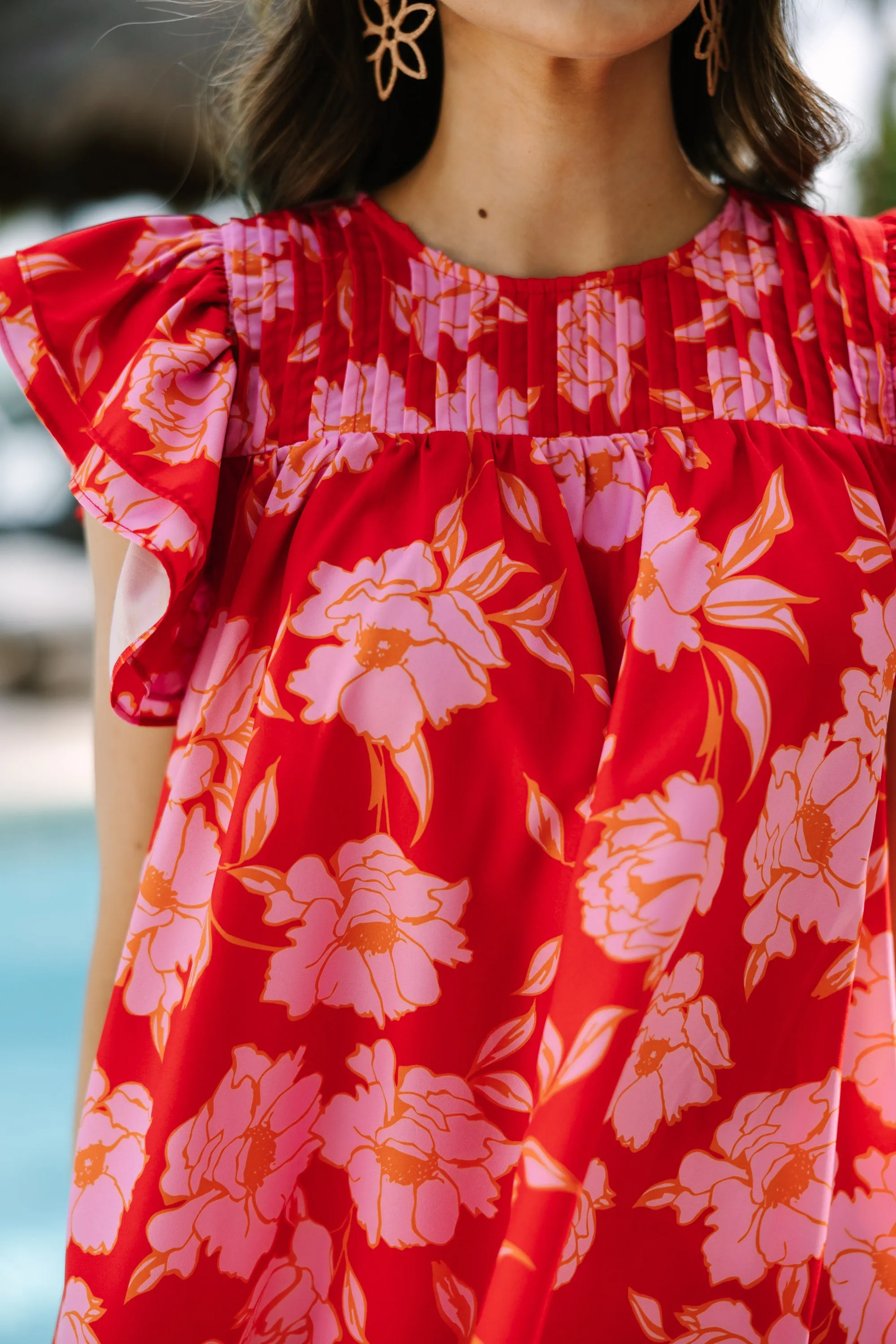 Clear Your Mind Scarlet Red Floral Blouse