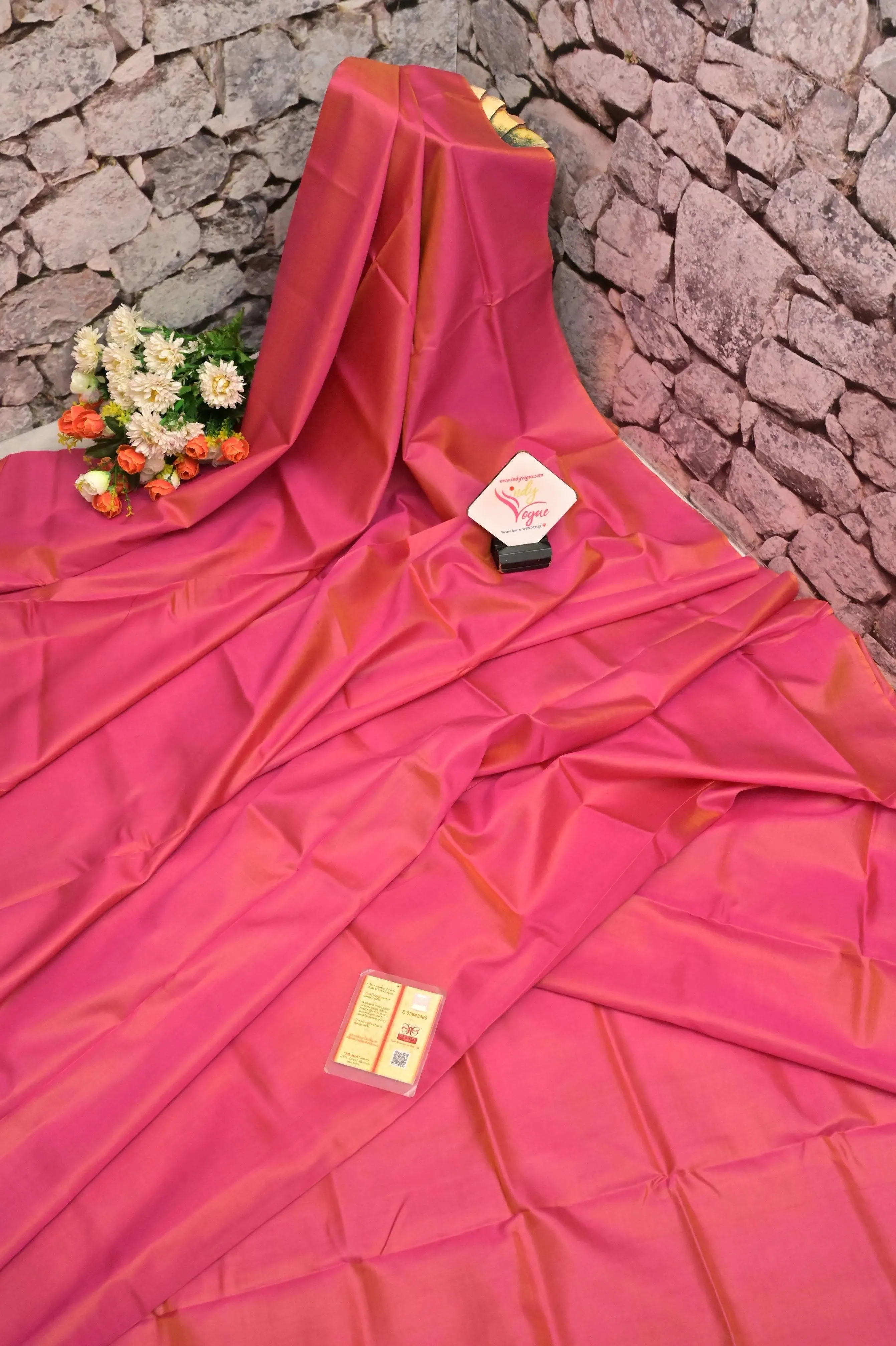 Coral Pink Color Pure Bishnupur Katan Silk Saree with Alpona Design Blouse Piece