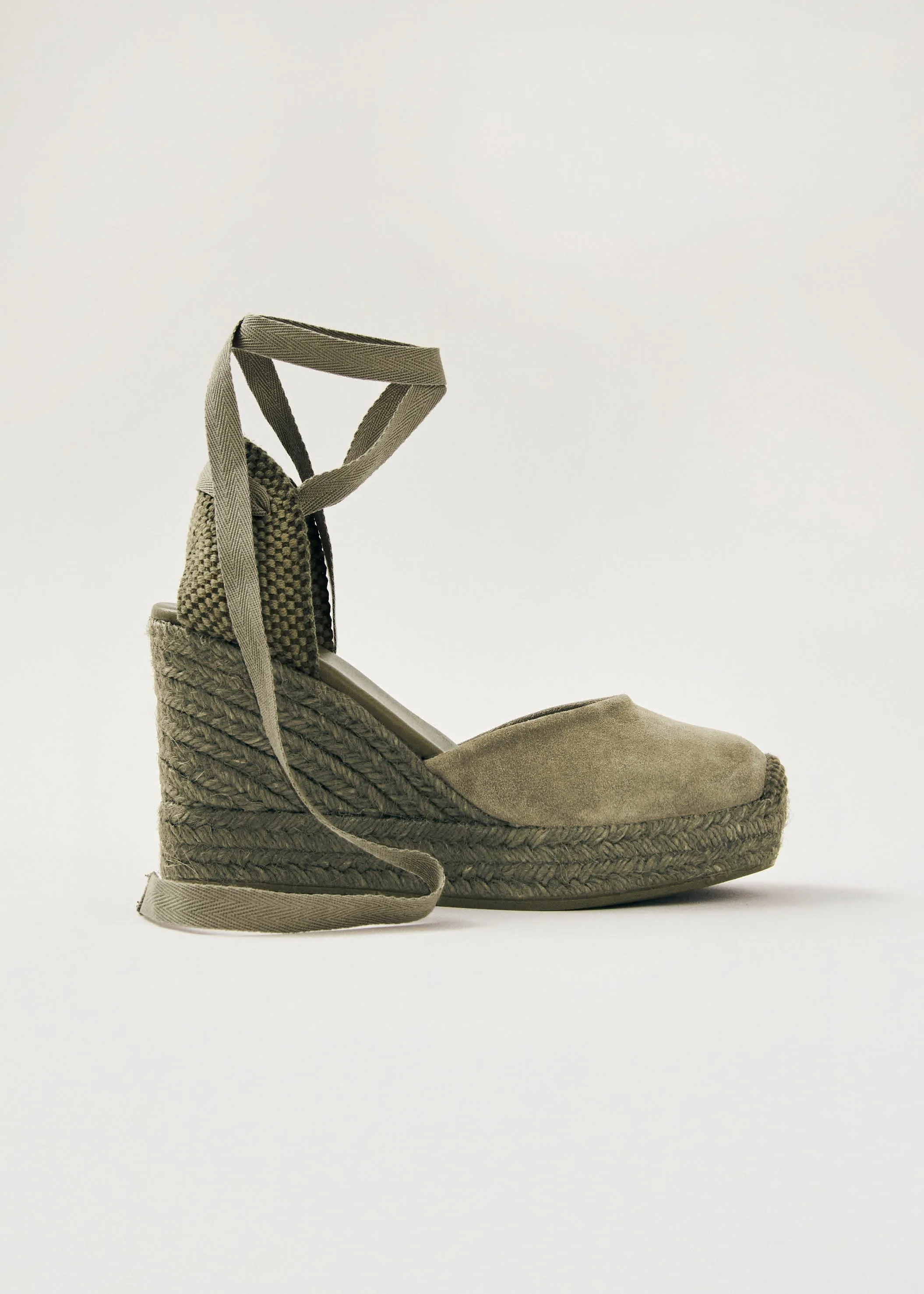 Cordelia Suede Green Leather Espadrilles