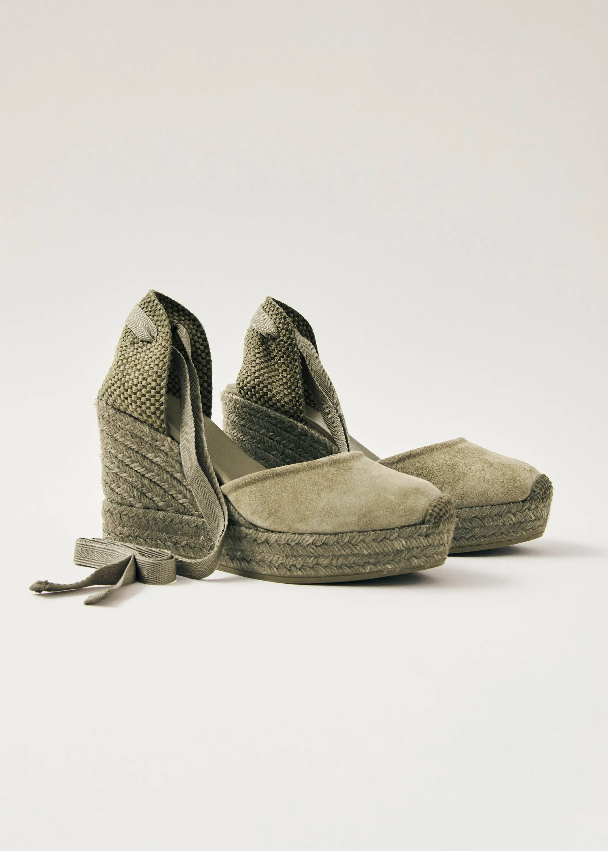 Cordelia Suede Green Leather Espadrilles