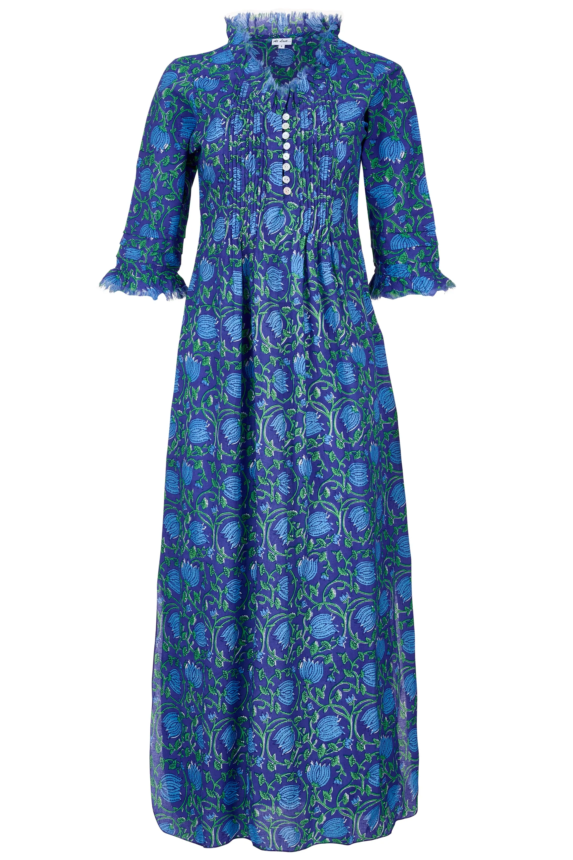 Cotton Annabel Maxi Dress in Royal Blue with Blue & Green Flower