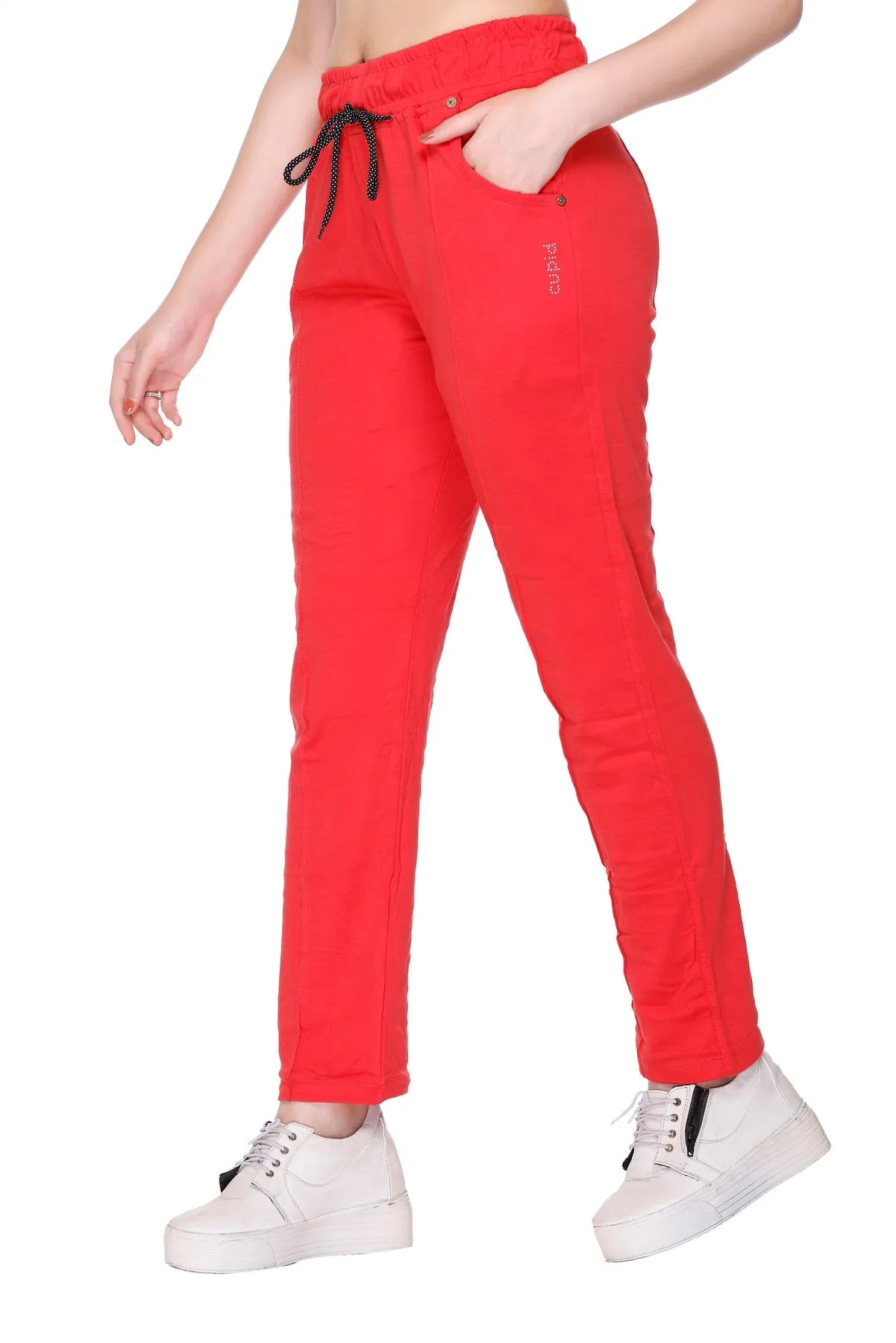 Cotton Track Pants For Women Pack of 2  (Black/Red)