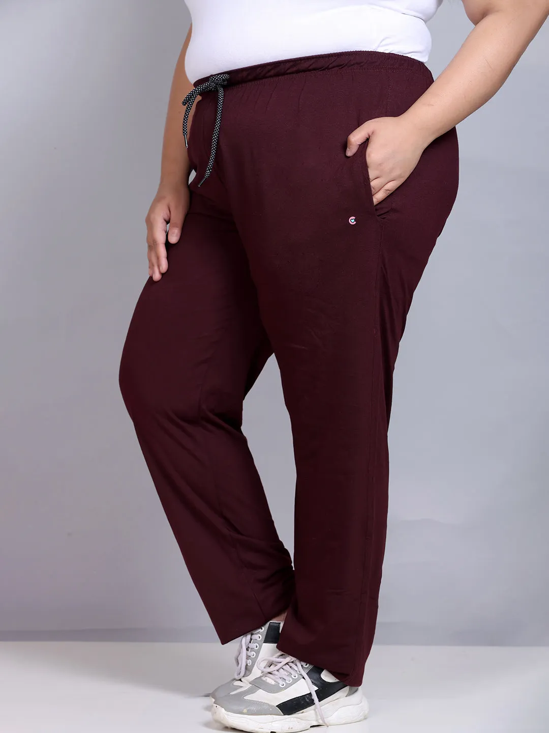 Cotton Track Pants For Women - Wine