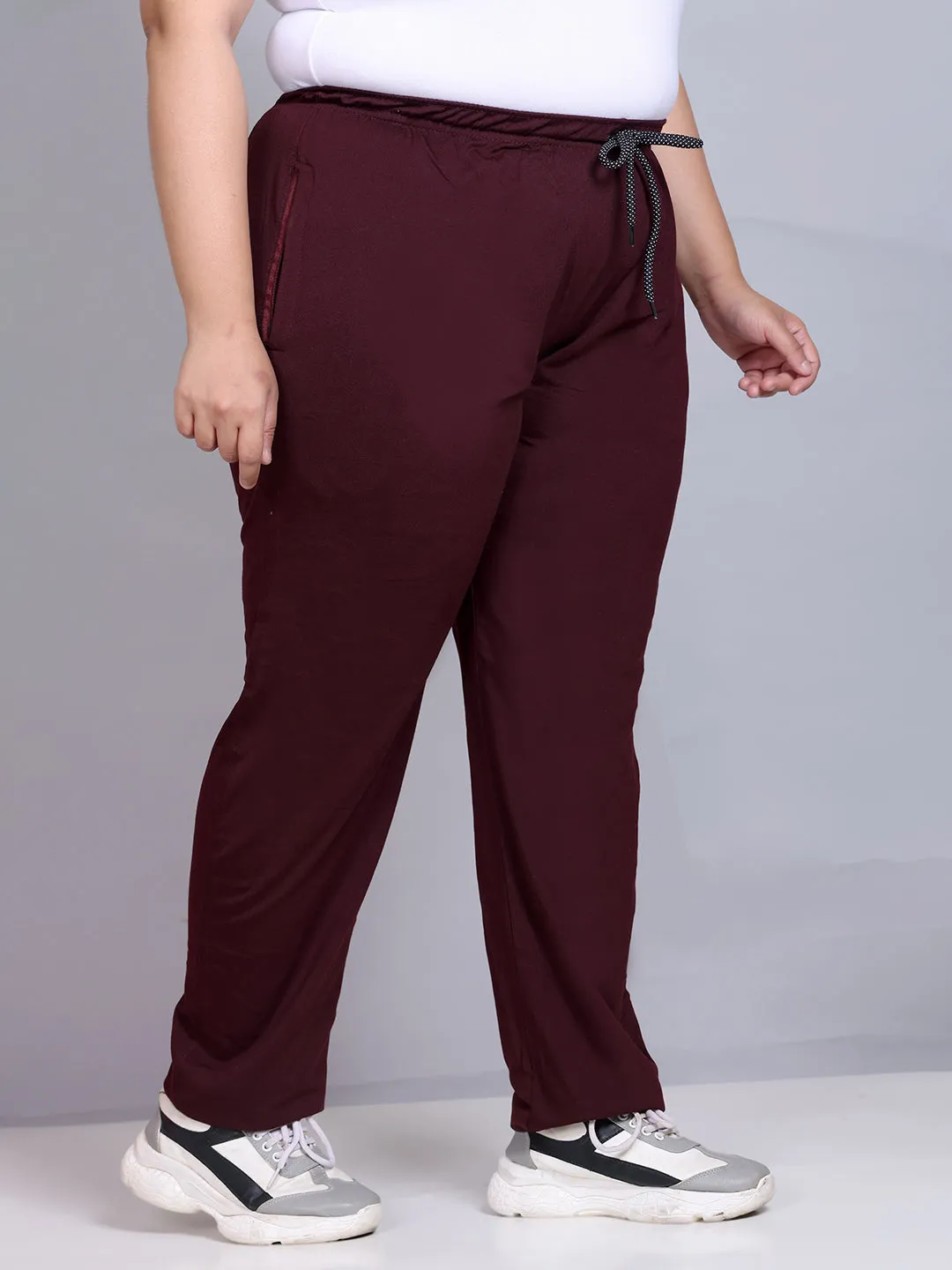 Cotton Track Pants For Women - Wine