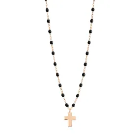 Cross Charm Classic Gigi Black necklace, Rose Gold, 16.5"