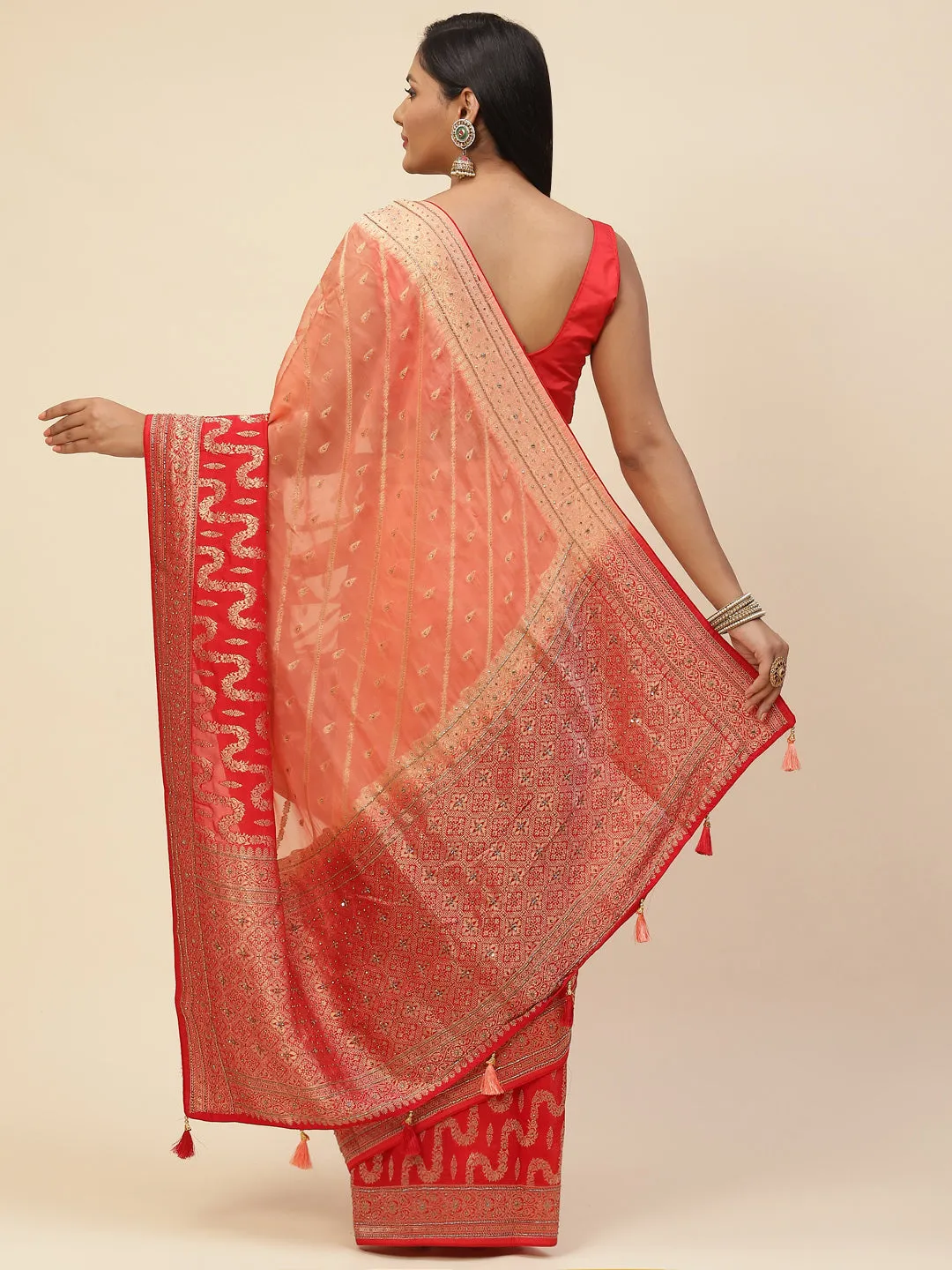 Cutdana Embroidered Organza Handloom Saree