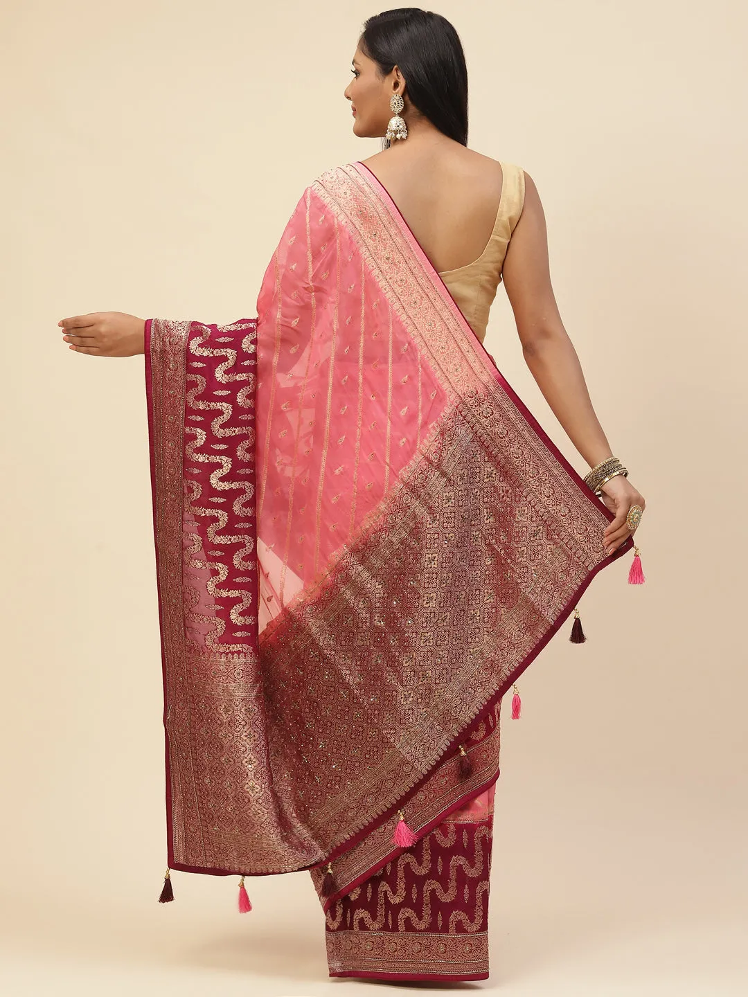 Cutdana Embroidered Organza Handloom Saree