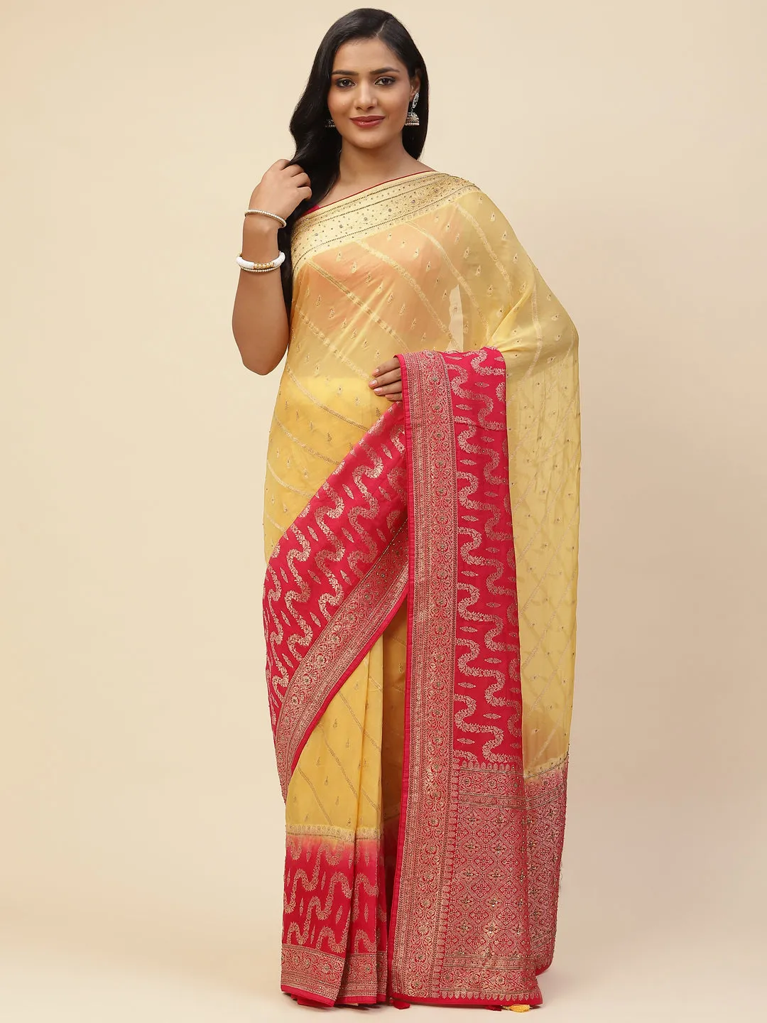 Cutdana Embroidered Organza Handloom Saree