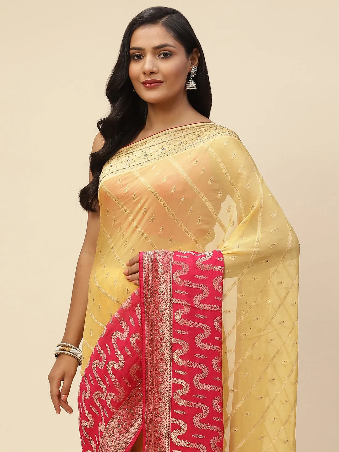 Cutdana Embroidered Organza Handloom Saree