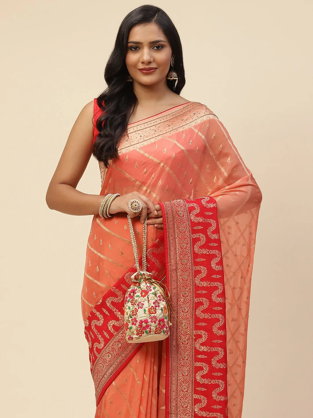 Cutdana Embroidered Organza Handloom Saree