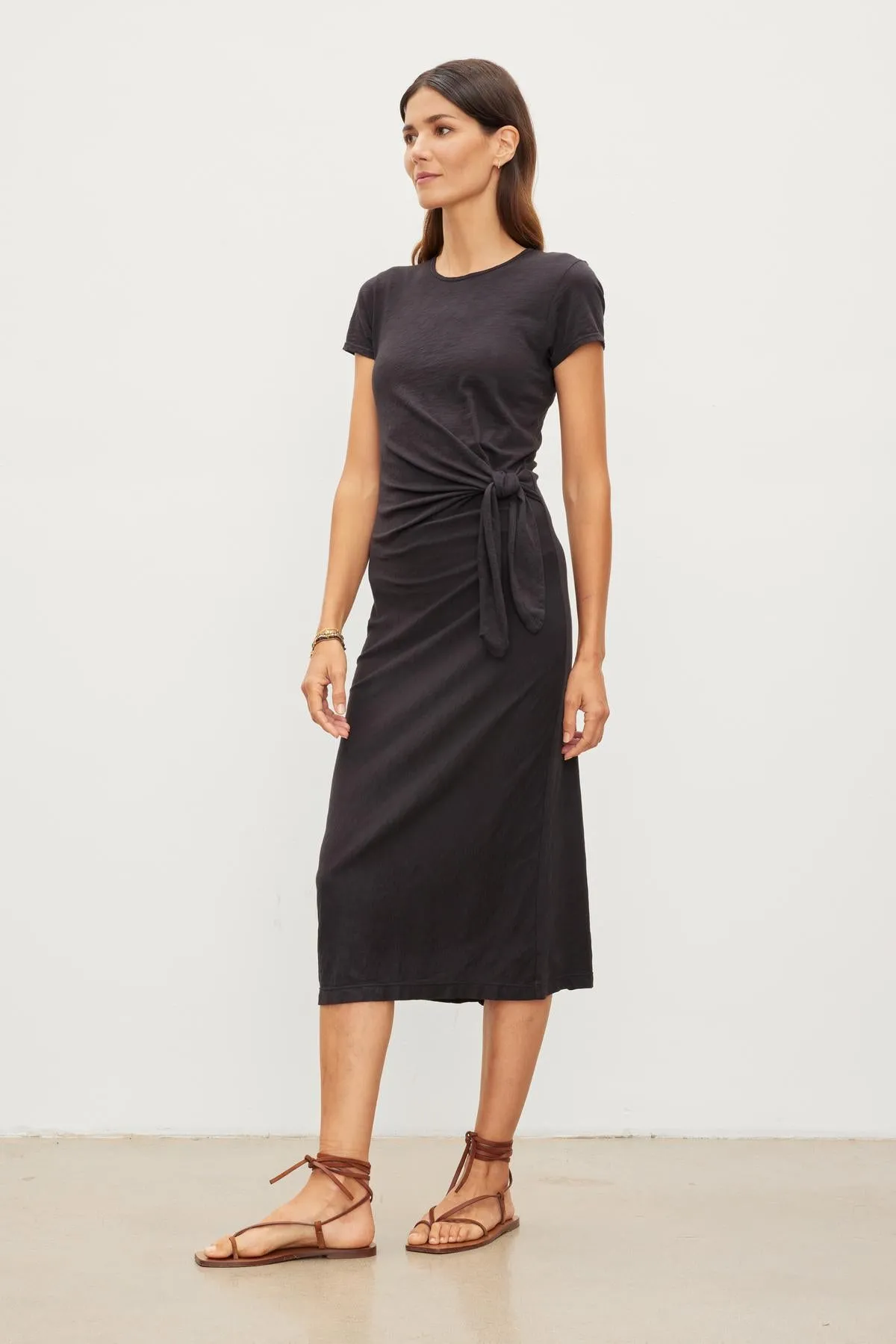 DARCY COTTON SLUB SIDE TIE DRESS - VELVET