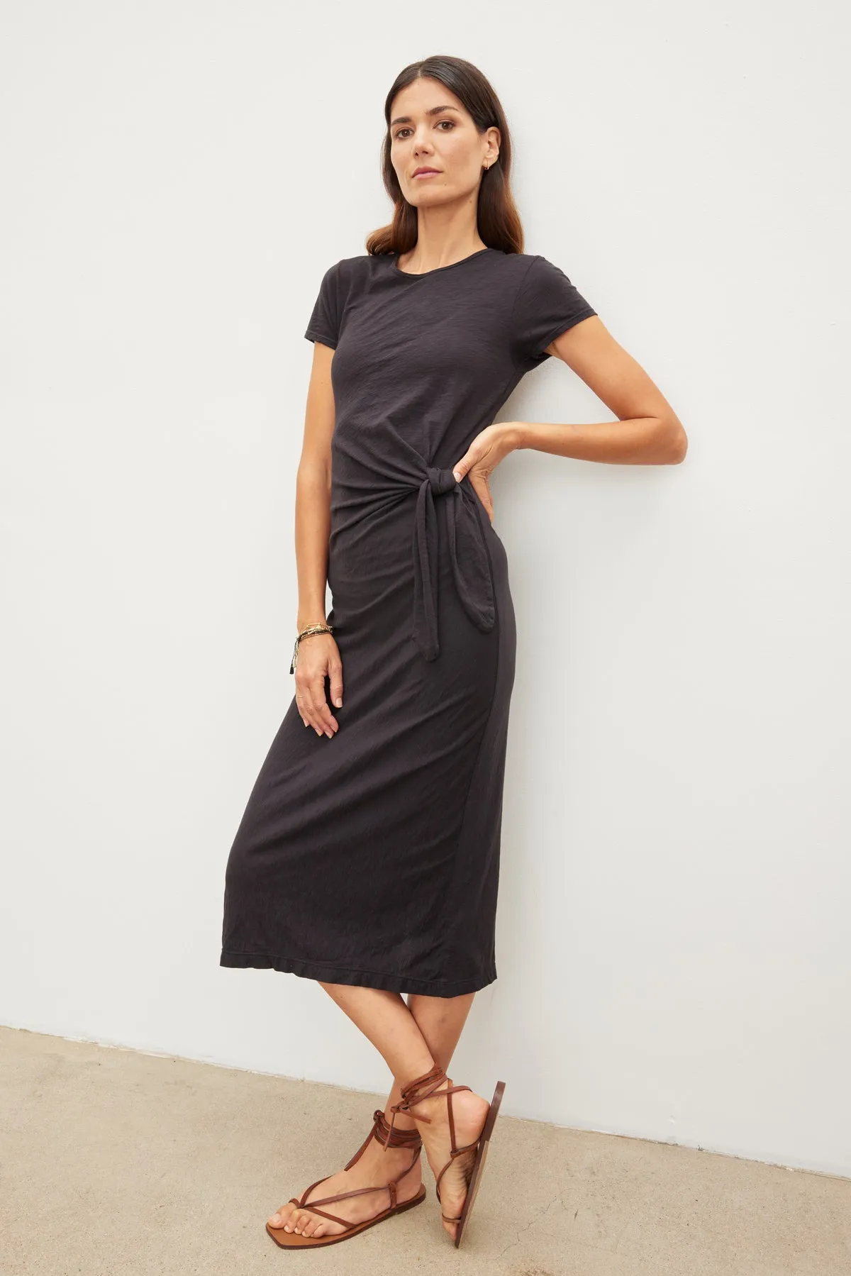 DARCY COTTON SLUB SIDE TIE DRESS - VELVET