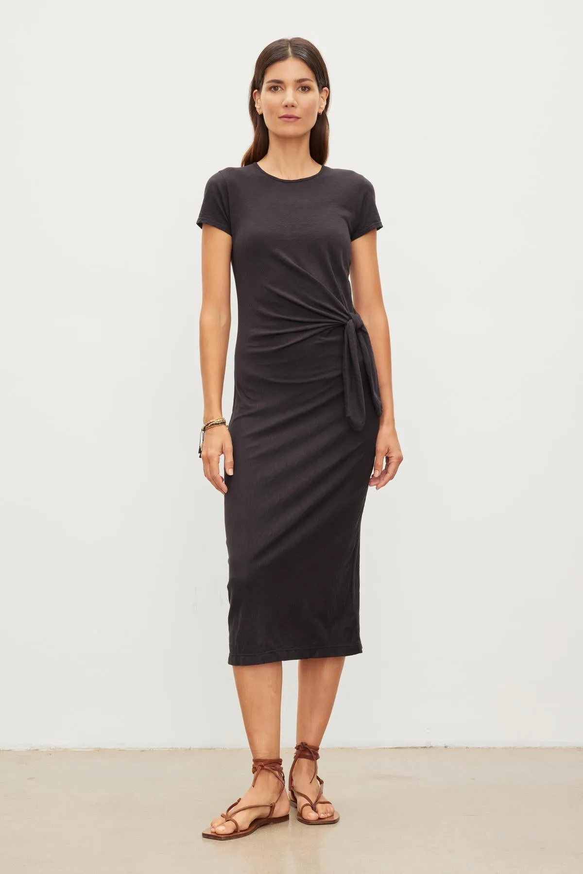 DARCY COTTON SLUB SIDE TIE DRESS - VELVET