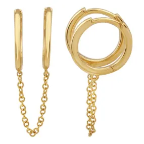 Double Huggie Solid Chain Earrings