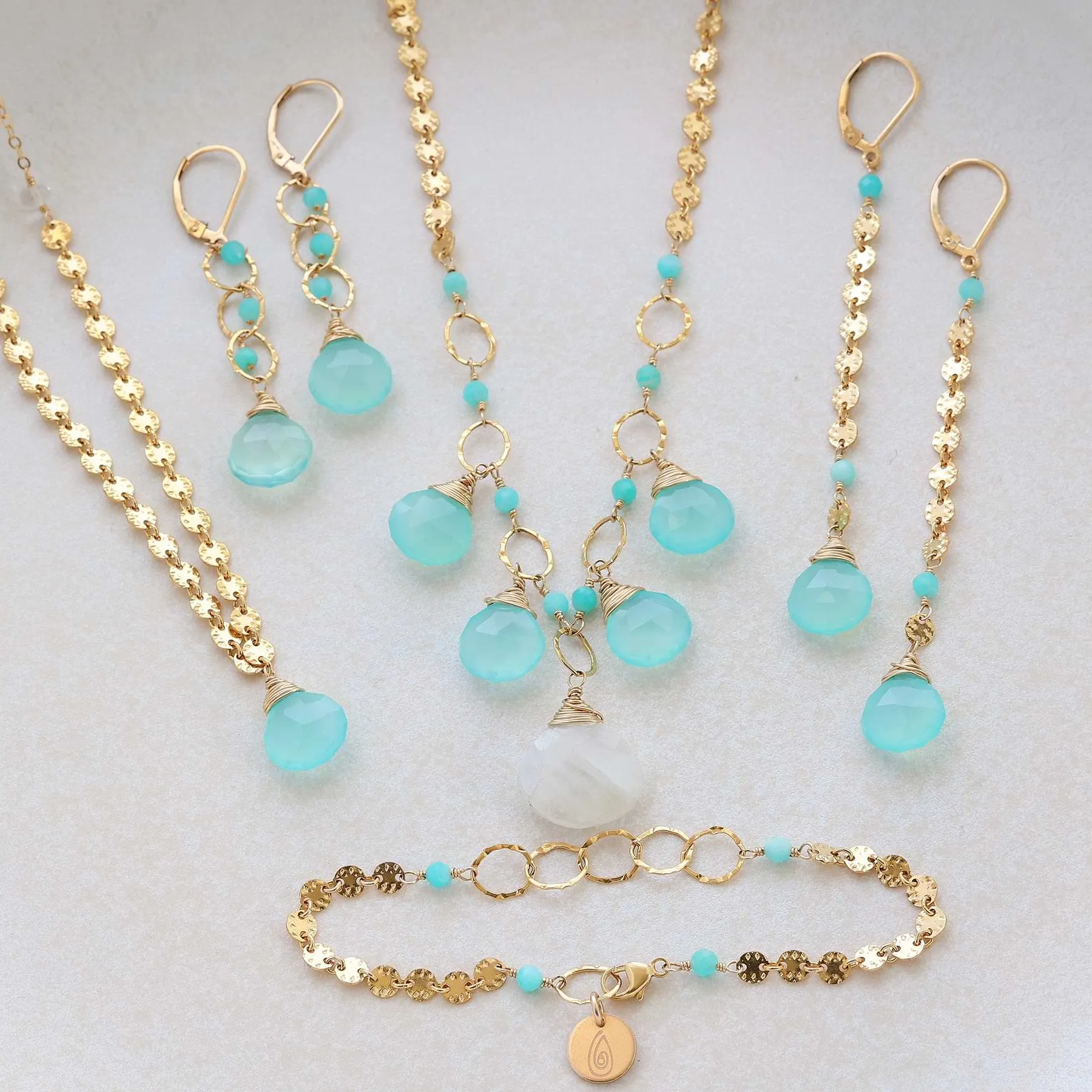 Driftwood - Aqua Chalcedony Dainty Gold Necklace