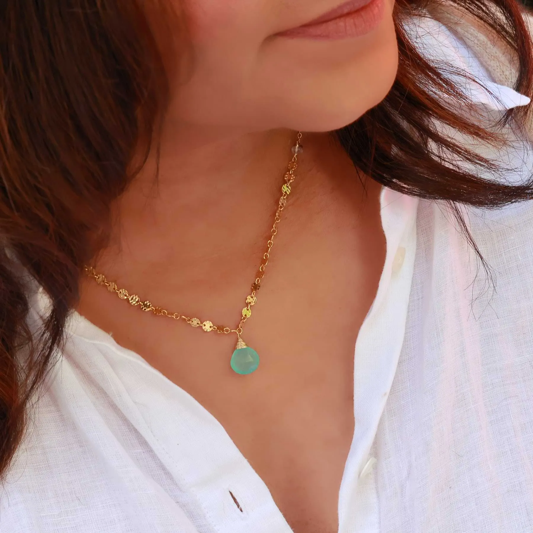 Driftwood - Aqua Chalcedony Dainty Gold Necklace