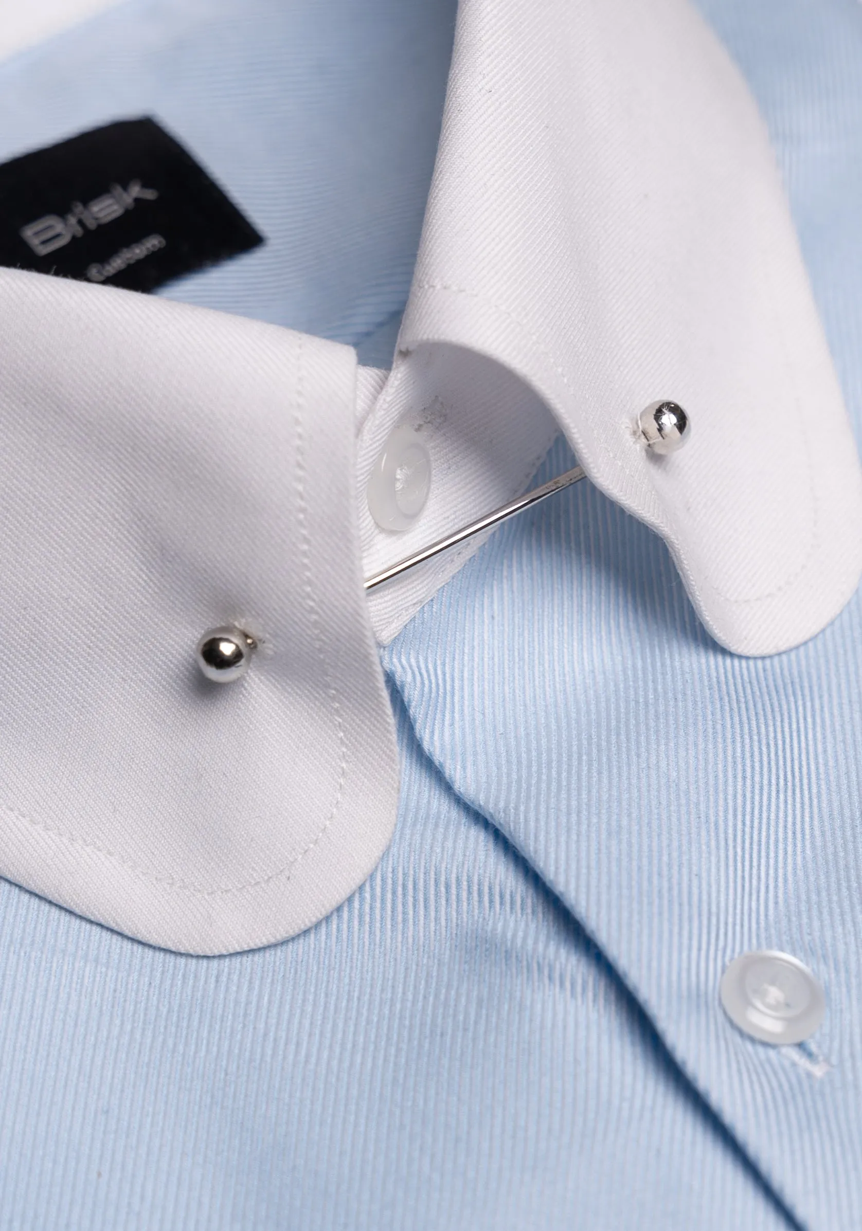 Egyptian Sky Blue Bold Twill Pin Collar Shirt