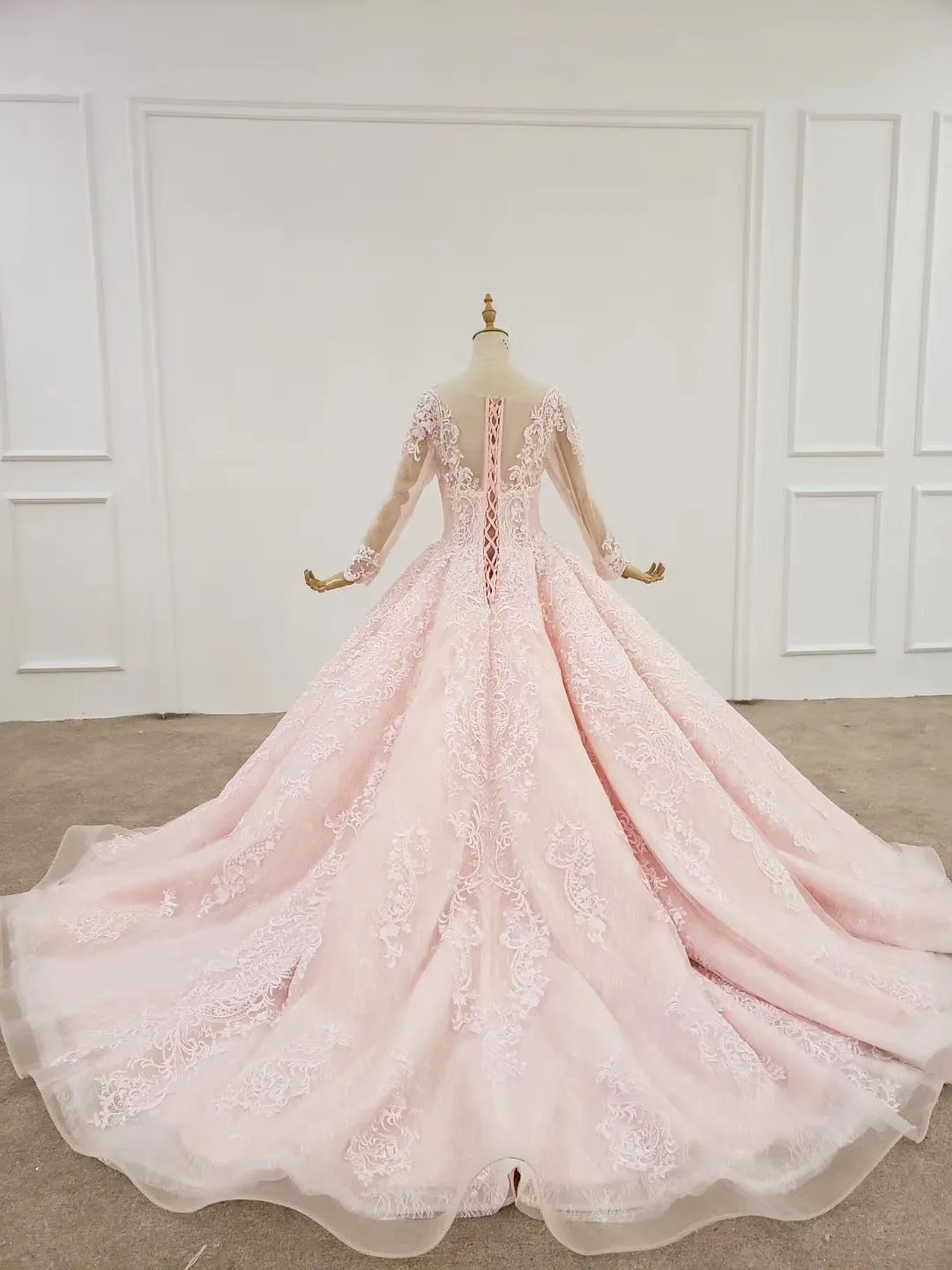 Elegant Ball Gown Pink Long Sleeves Appliques Prom Dresses, Quinceanera STK20482