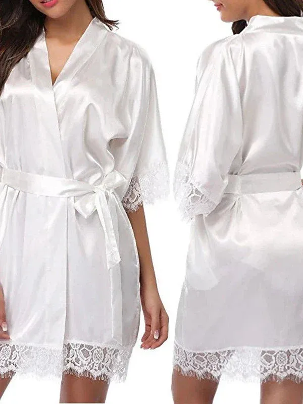 Exquisite Satin Women's Robe Gown Set with Lace Belt