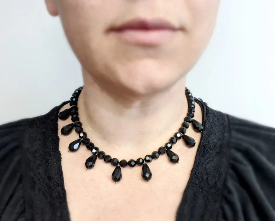 Faceted Jet Fringe Necklace