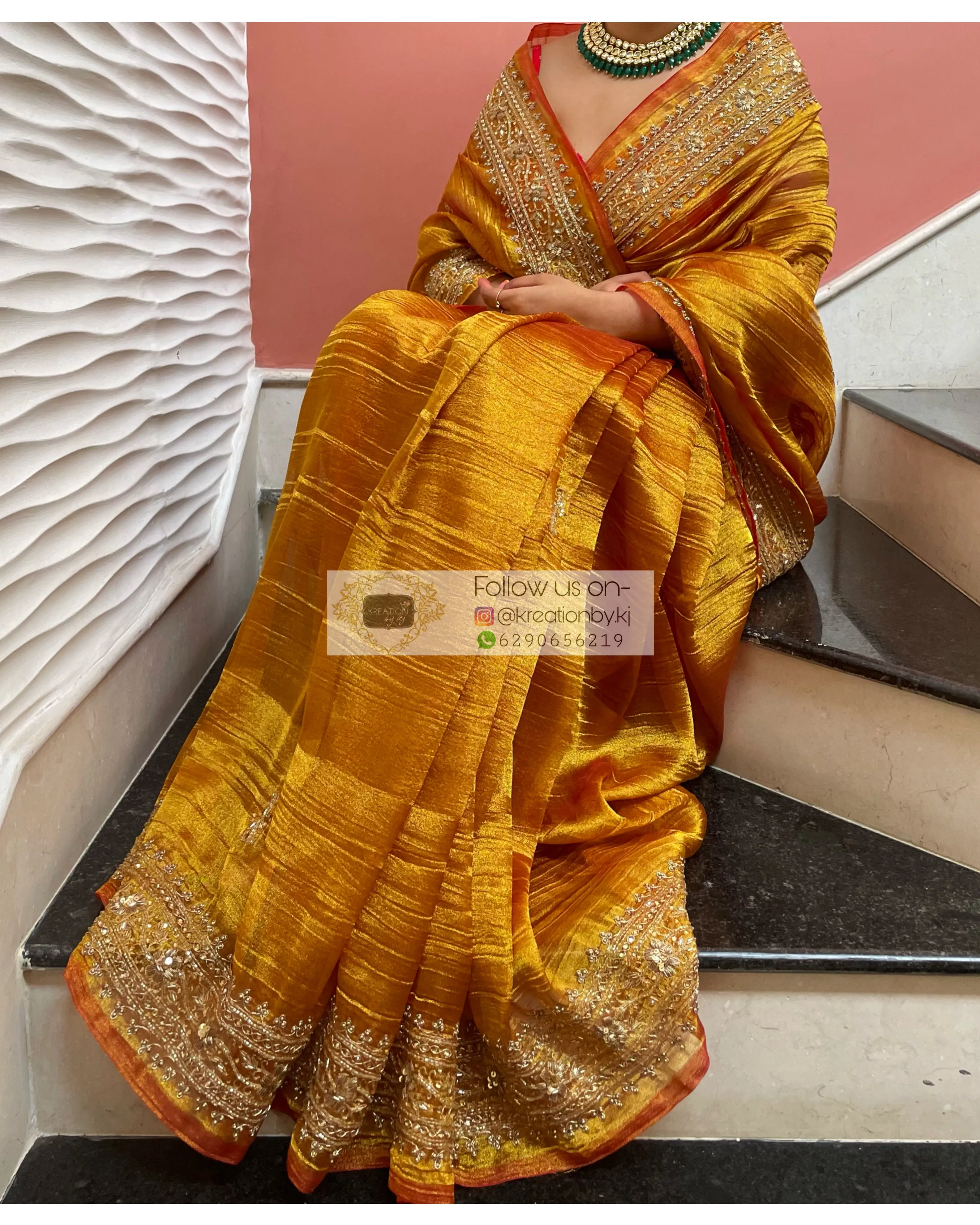 Fiery Gold Zari Tissue Zarina Saree