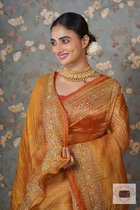 Fiery Gold Zari Tissue Zarina Saree