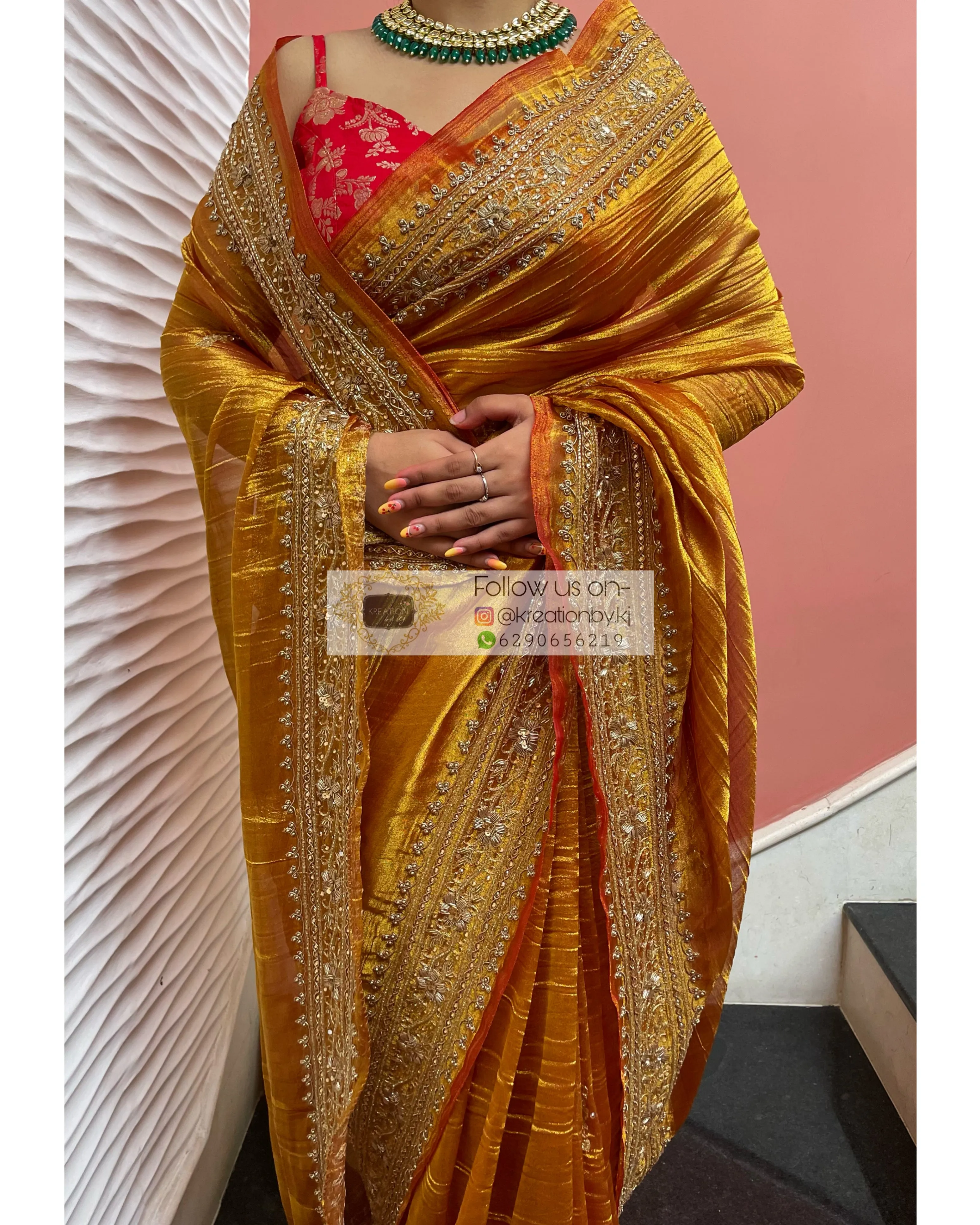 Fiery Gold Zari Tissue Zarina Saree