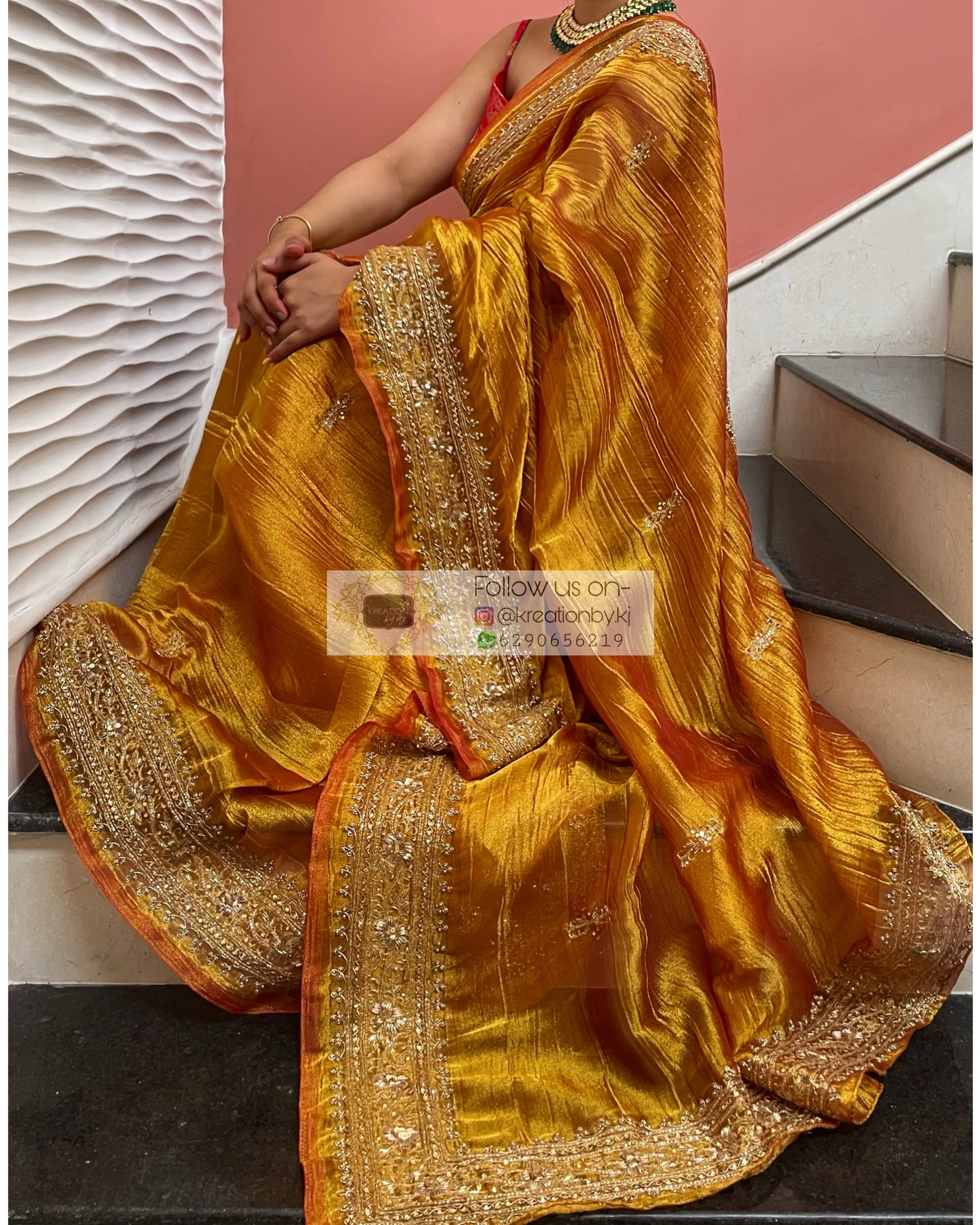 Fiery Gold Zari Tissue Zarina Saree