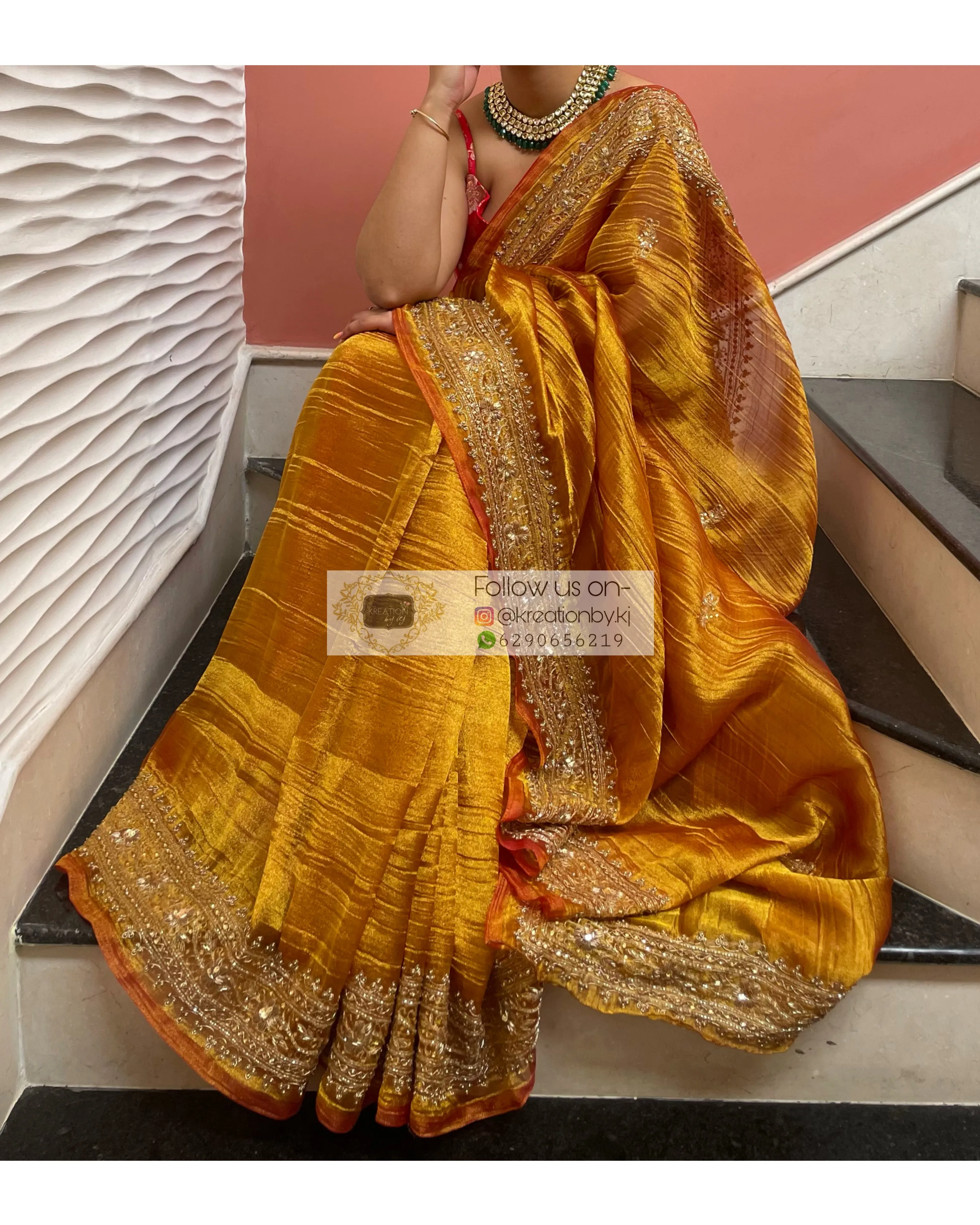 Fiery Gold Zari Tissue Zarina Saree