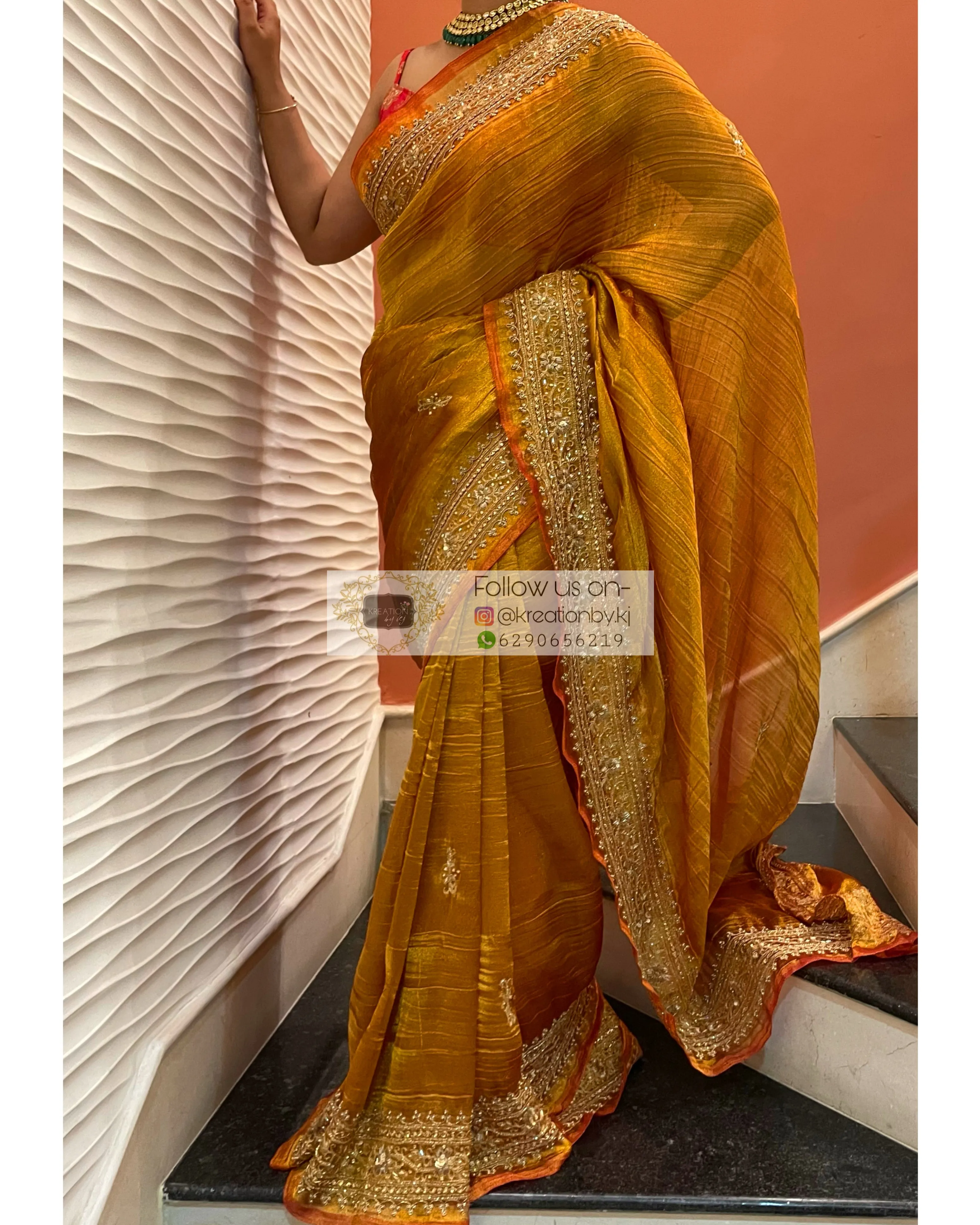 Fiery Gold Zari Tissue Zarina Saree