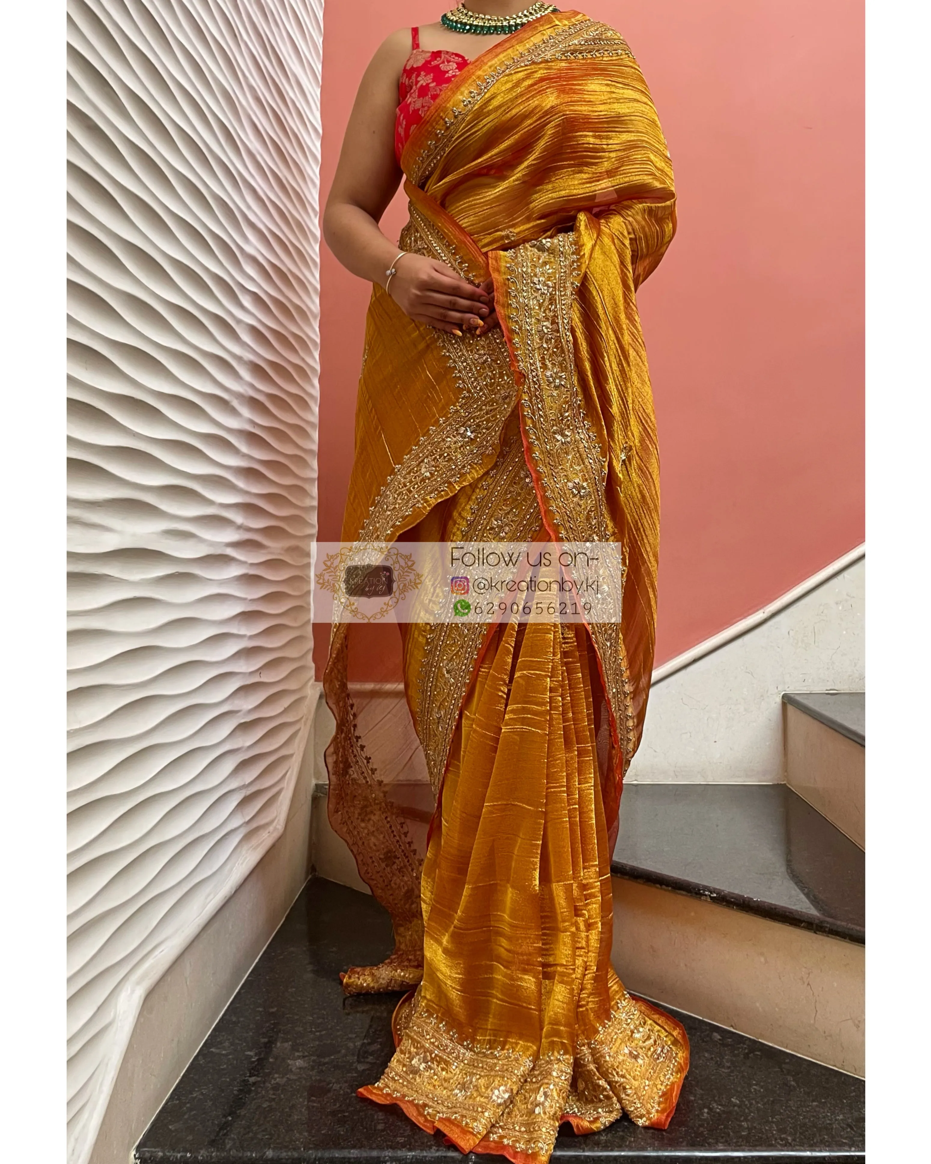 Fiery Gold Zari Tissue Zarina Saree