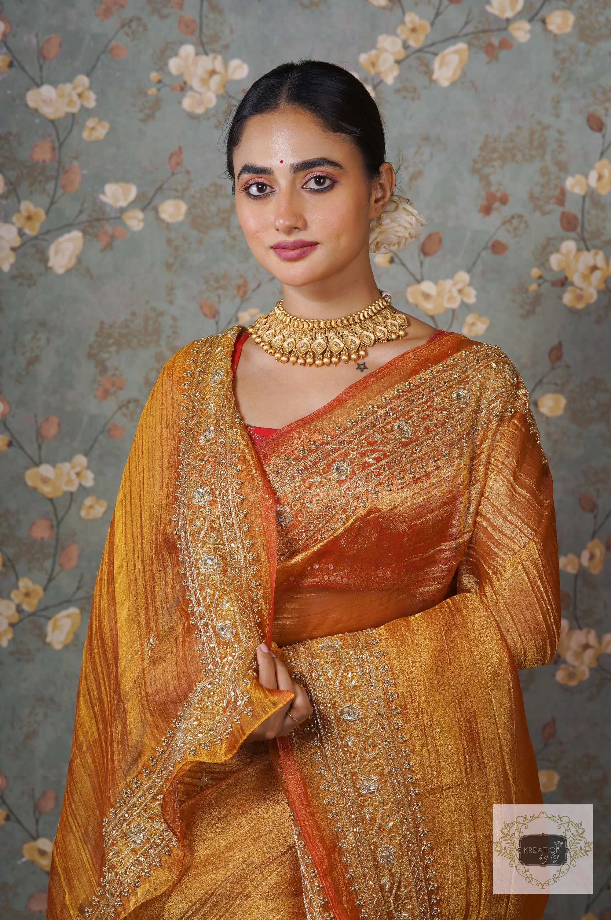 Fiery Gold Zari Tissue Zarina Saree