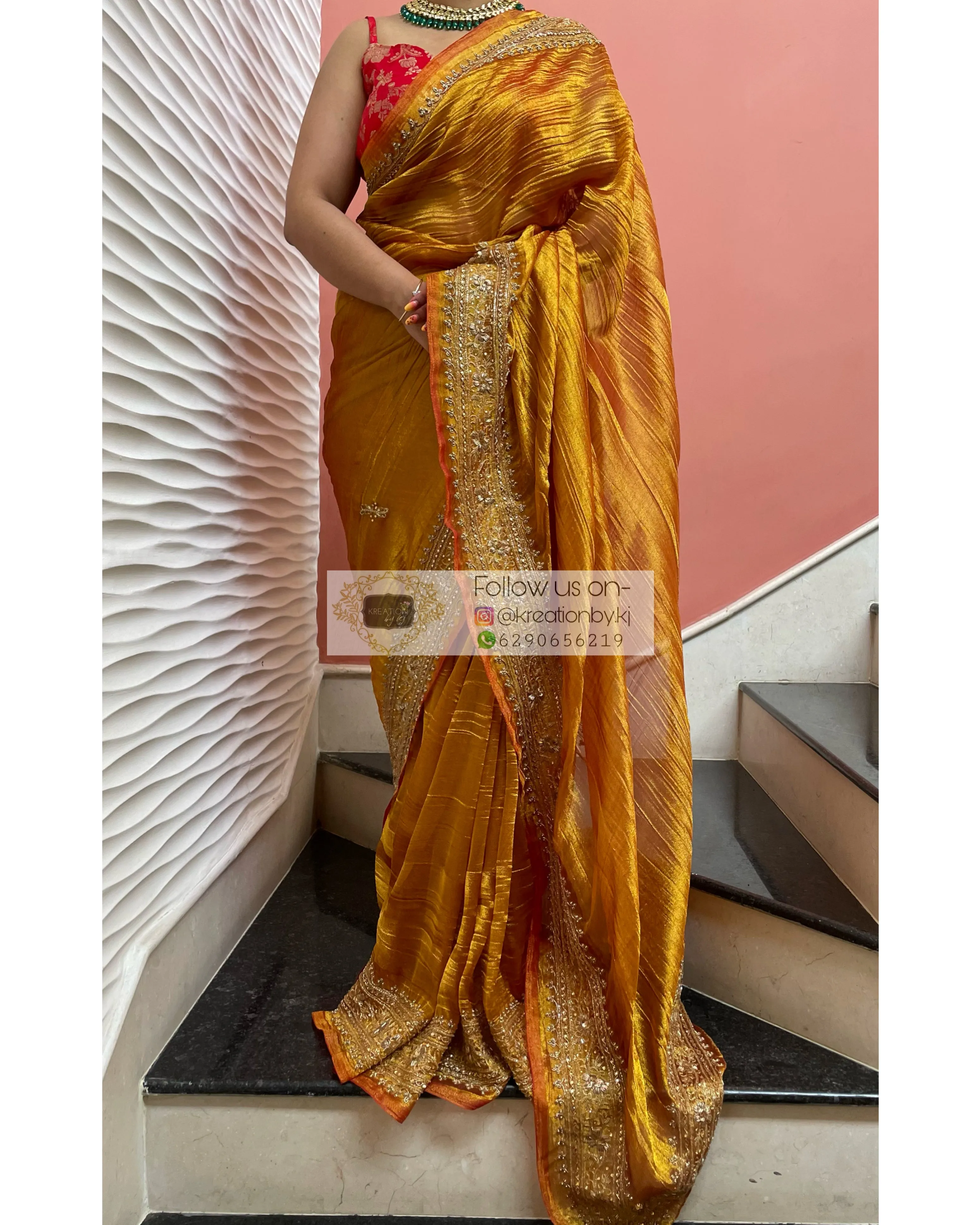 Fiery Gold Zari Tissue Zarina Saree