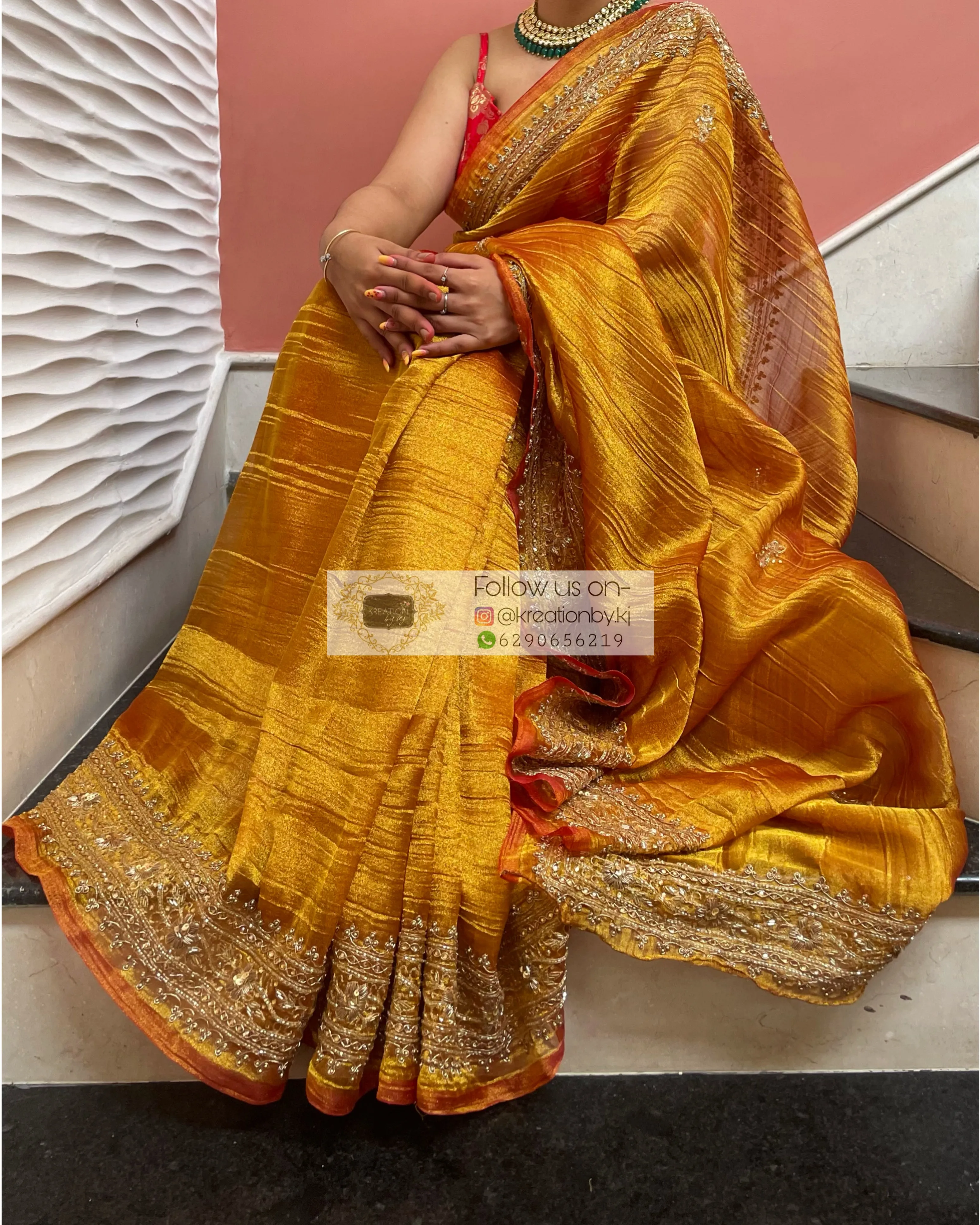 Fiery Gold Zari Tissue Zarina Saree